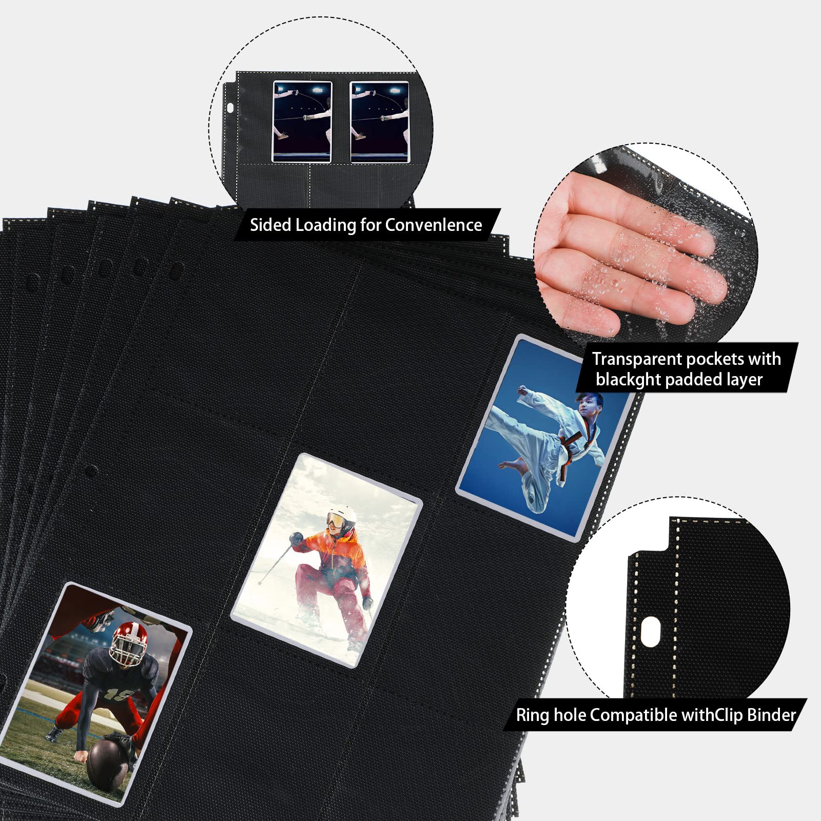 200 blocs de 9 bolsillos, protectores de página de doble cara, fundas para tarjetas de intercambio, fundas para tarjetas, hojas de carpeta, 3 anillas, fundas protectoras para tarjetas de intercambio