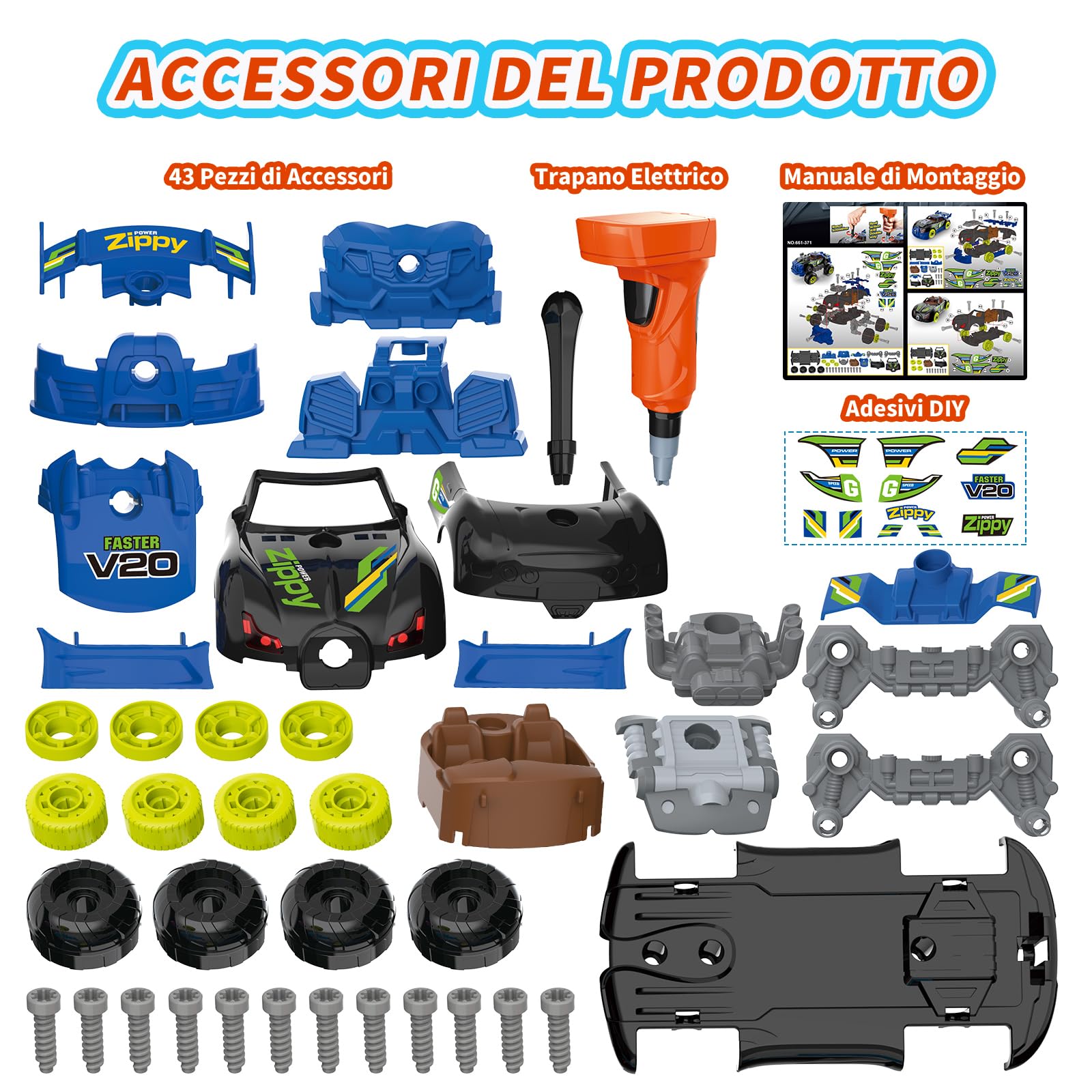 Pup Go Auto 3-in-1 Camion da Costruzione per Bambini di 3 4 5 6 Anni, 43 Pezzi con Trapano Elettrico, Giocattolo Camion da Costruzione, Costruisci la Tua Auto, Regalo Giochi Ideale per Ragazzi (Nero)