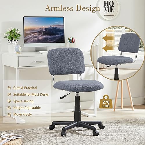 Miniatura 3 de VECELO Silla Sherpa giratoria de piel sintética cómoda en altura ajustable, sin brazos, para oficina en casa, con ruedas para dormitoriossala de