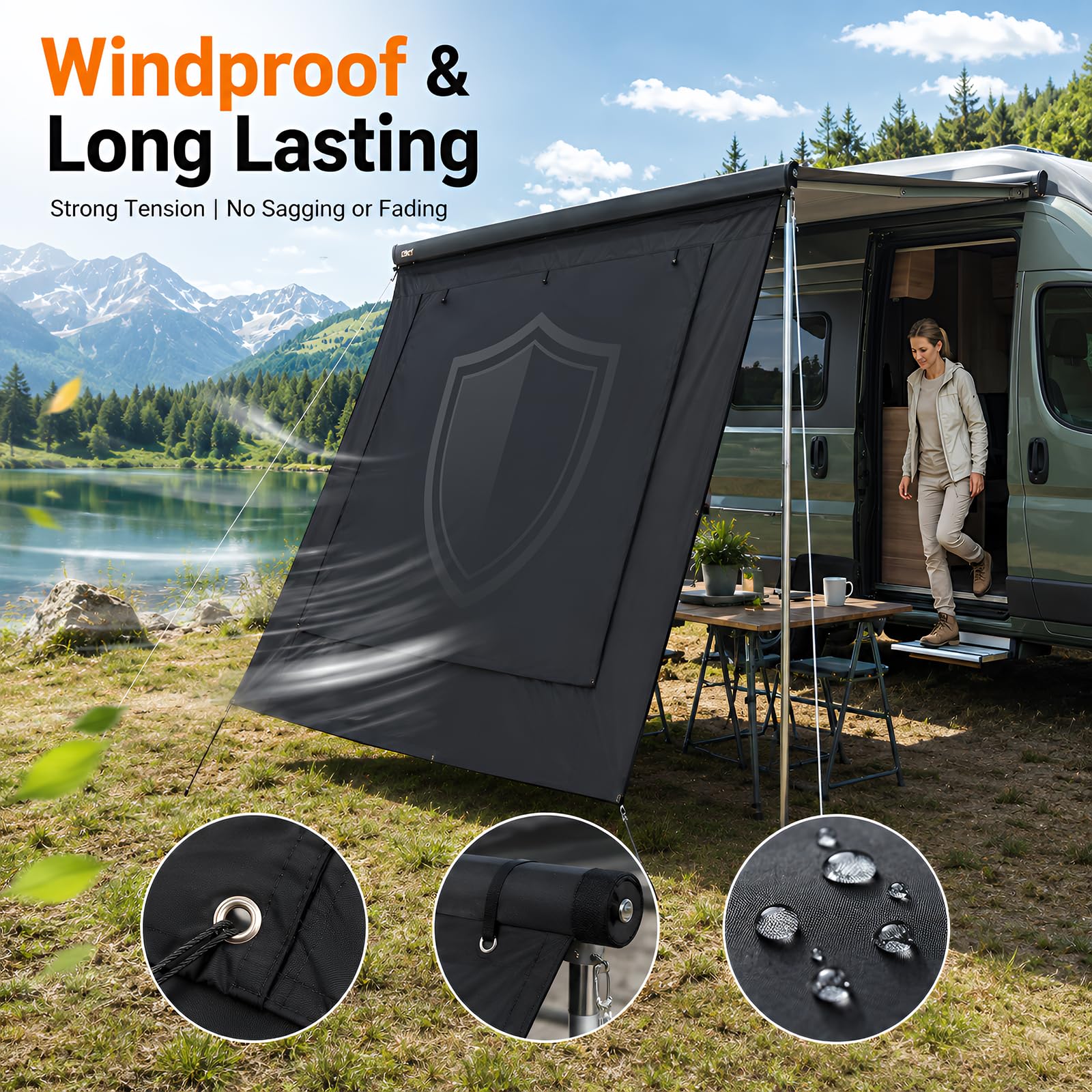 Sonnenschutz Markise 2,4x2m für 16FT Wohnmobil, UV 95%, Rollvorhang