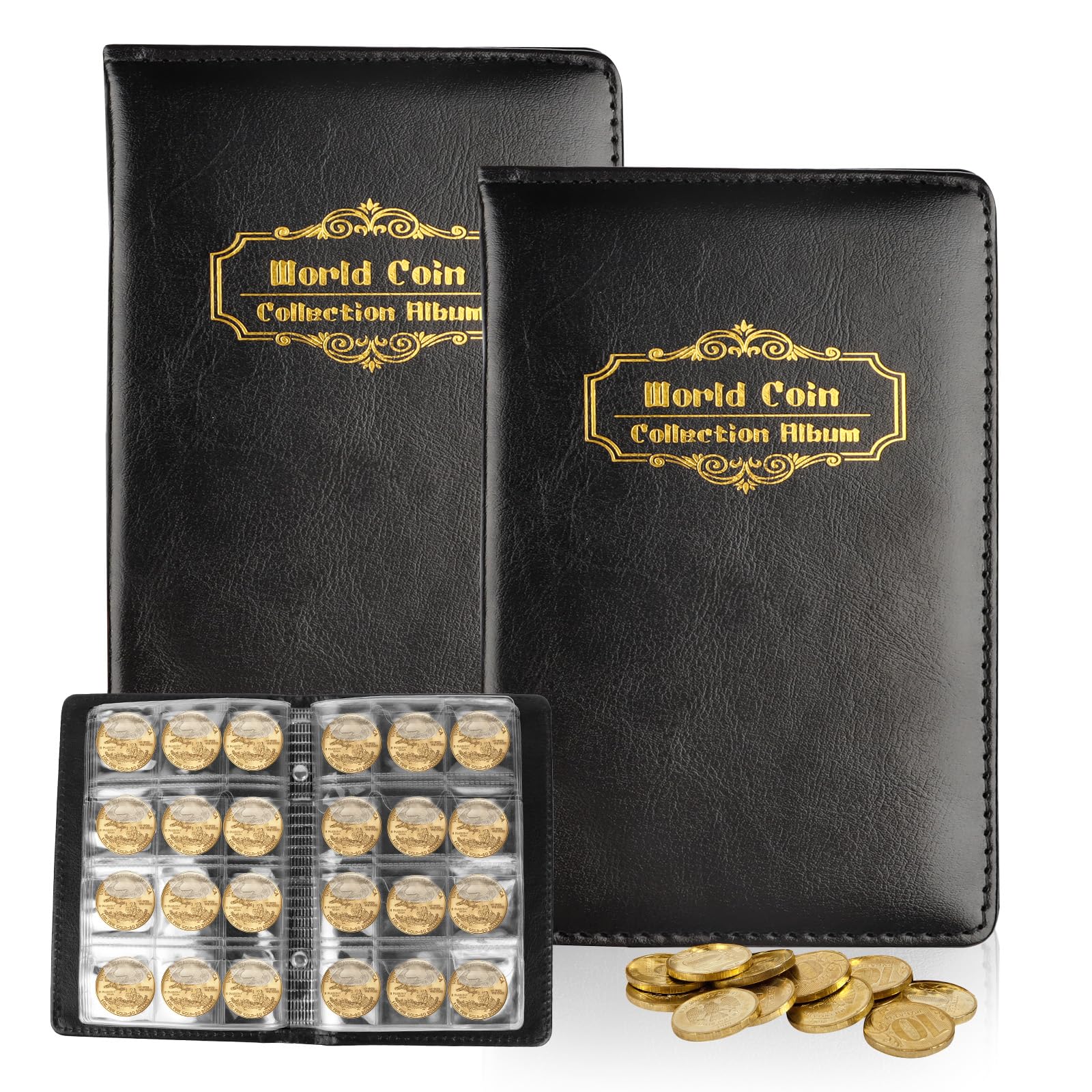 RISVOWO Coin Album Coin Storage Scrapbook 120 Pockets Coin Display Storage Box Collecting Sleeves Organiser Box for Coin Collection Accessories for Money Currency, Pennies, Quarters (Black)