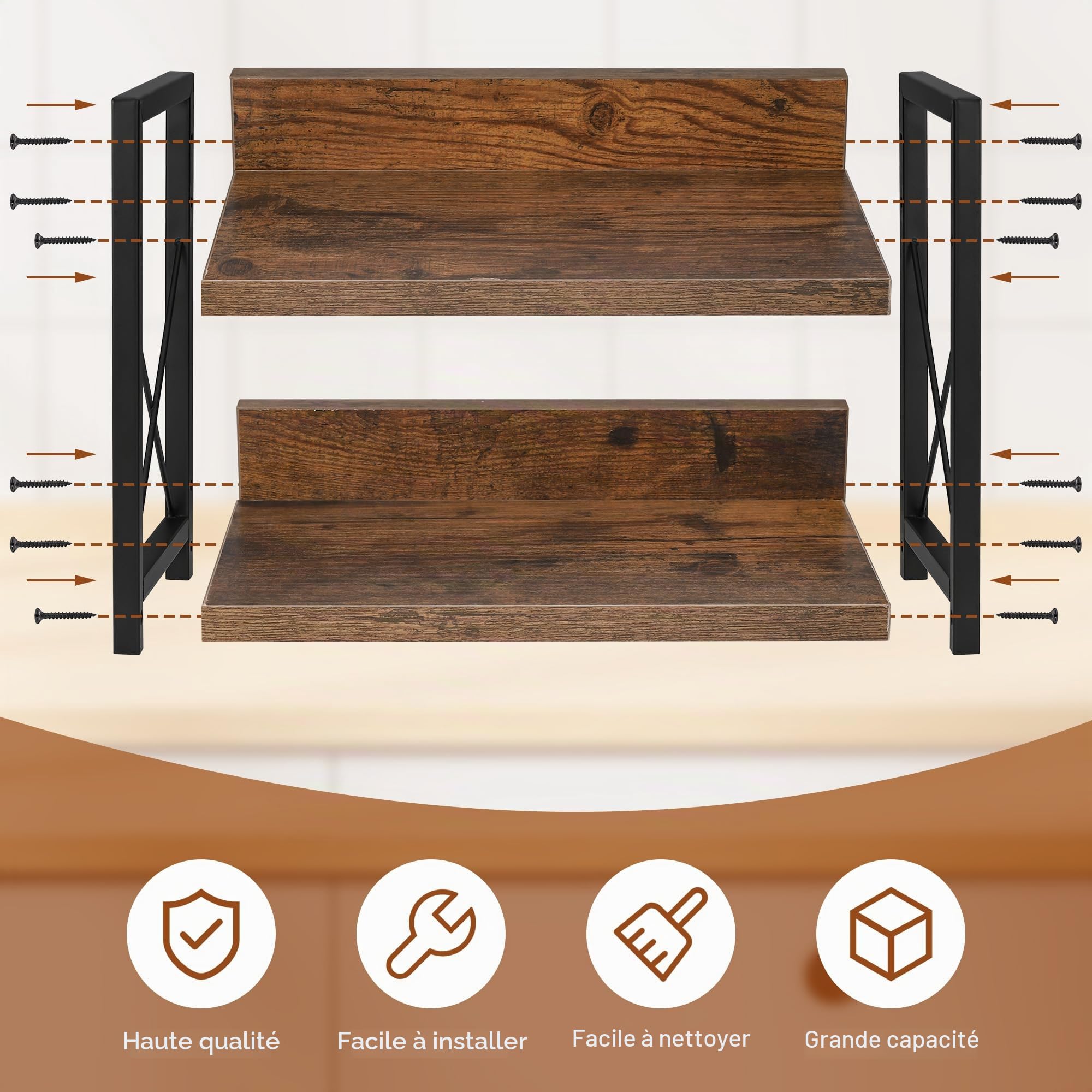 2 Étages Étagère à Épices, Étagère de Rangement de Cuisine, Organisateur de Bureau Multifonctionnel pour Salon, Salle à Manger, Bureau, Support à Épices Empilable pour Pots de Épices ou Canettes