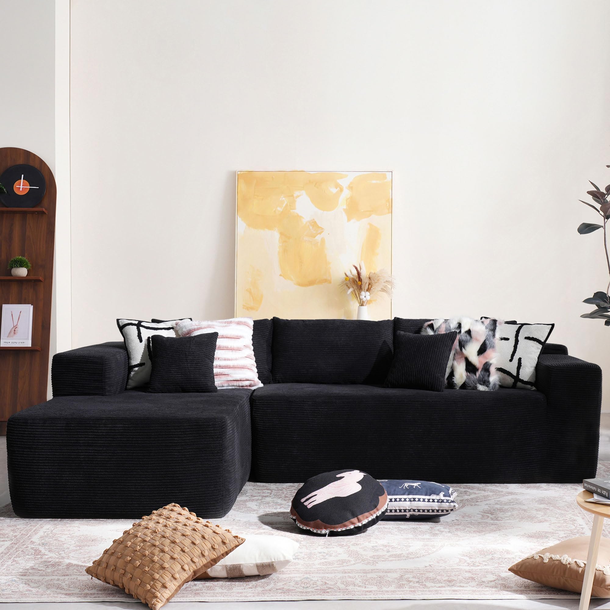 CAODOC104" Cloud Sectional Couch with Comfy Chaise, Boneless L Shape Sofa with Deep Seat, Minimalist Modular Couches Sleeper for Living Room Bedroom Apartment Lounge,Black