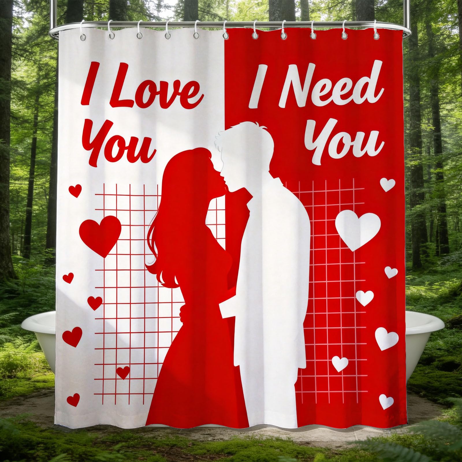 Hongduo 3D Love Theme Shower Curtain for Stalls Bathtubs Romantic Bathroom Decor Shower Curtain Set Polyester Fabric Waterproof 180x200cm/71X79 Inch with Hooks
