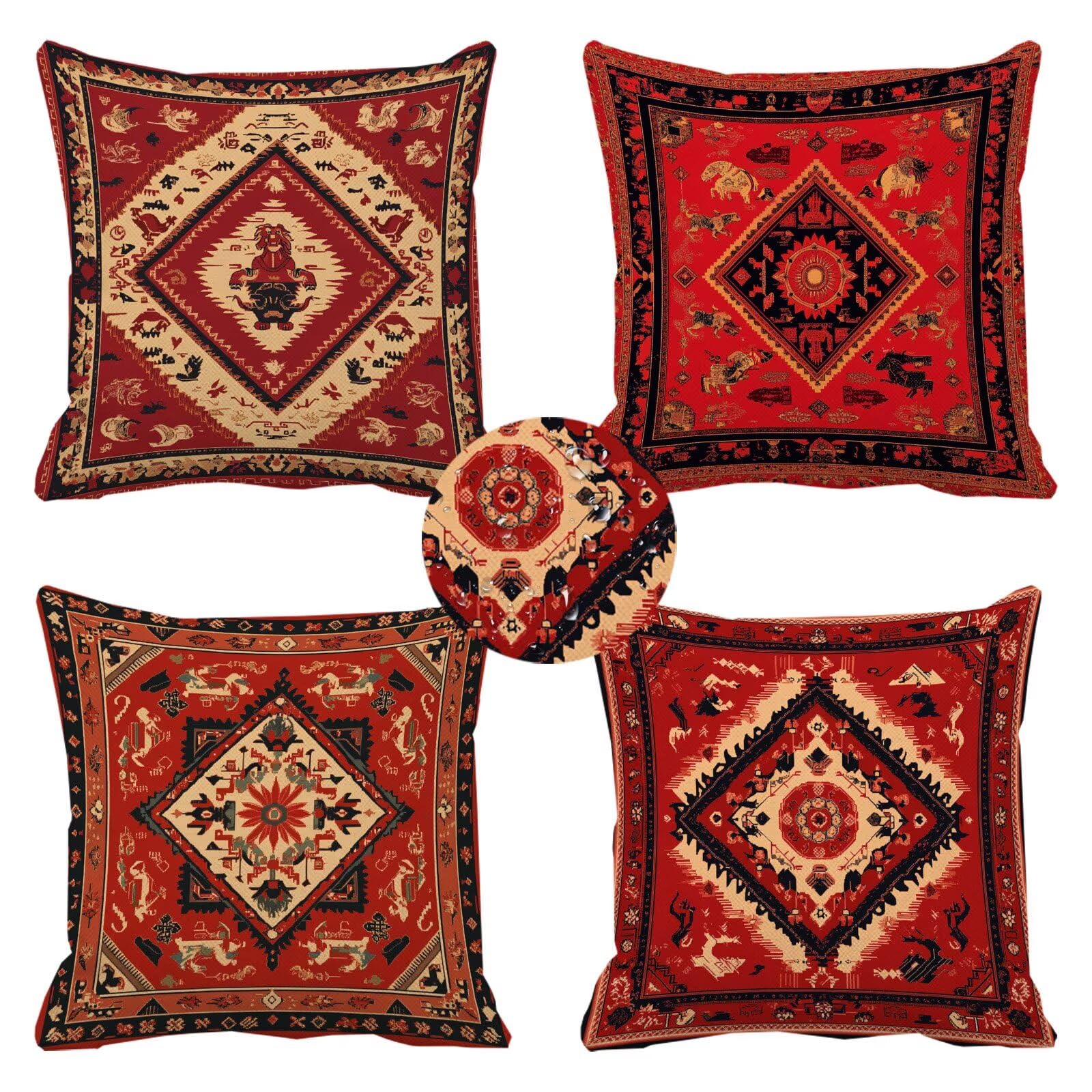 Housse de coussin 30x30 rouge et noir k-50 imperméable pour extérieur