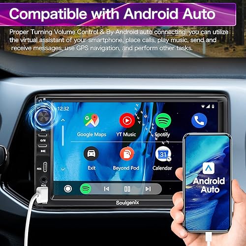 Miniatura 3 de Estéreo de auto doble DIN Apple Carplay y Android Auto, receptor de audio para automóvil con pantalla táctil Full HD de 7 pulgadas con control de
