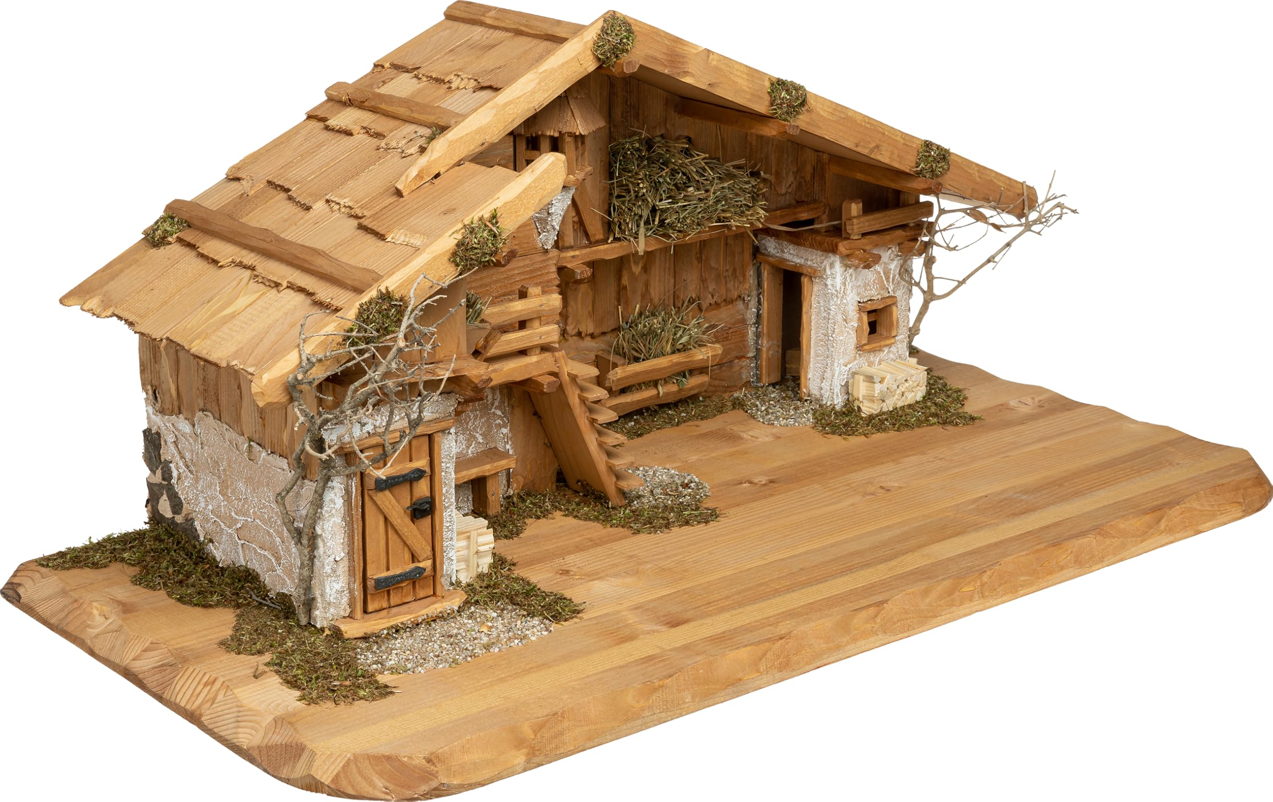 SIKORA Krippenstall 'Meran' Premium Weihnachtskrippe aus Holz traditionelle Krippe für Figuren - 2 Größen, Farbe/Modell:11cm Figuren - 80x39x34 cm