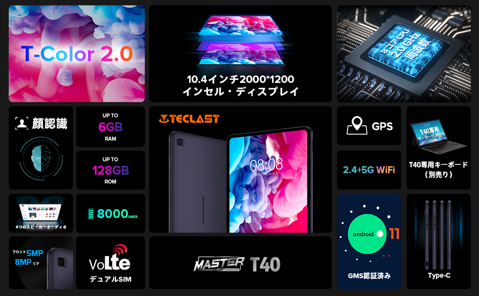 Amazon.co.jp: TECLAST T40 タブレット 10.4インチ,Androidタブレット