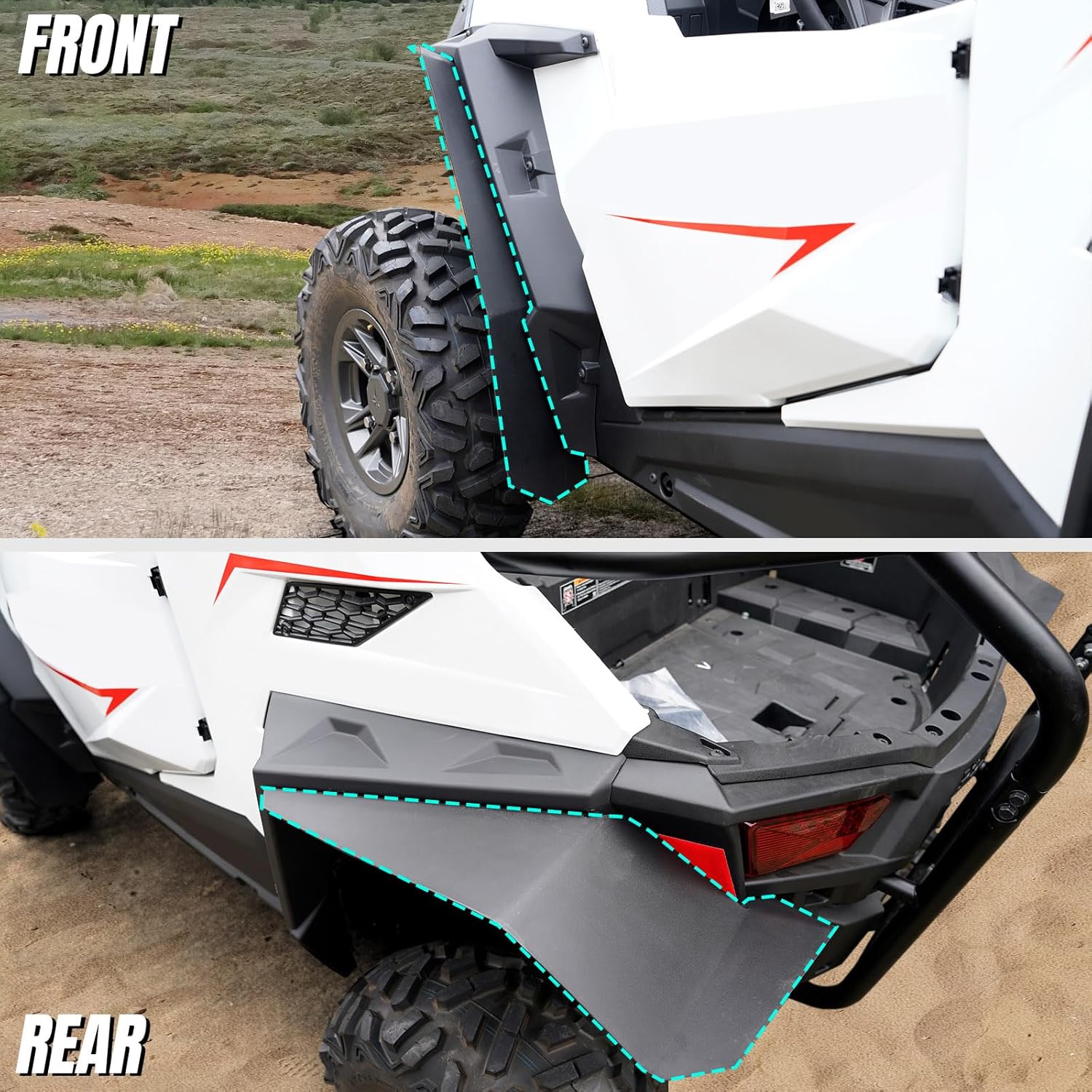 A & UTV PRO Front & Rear Mud Flaps for Polaris RZR 900 14-20, Extended Fender Flares Mud Guards Splash Extension for Polaris RZR 900 / S 900 / Trail 900/ Trail S / 900 EPS 2014-2023 Accessories (4PCS)