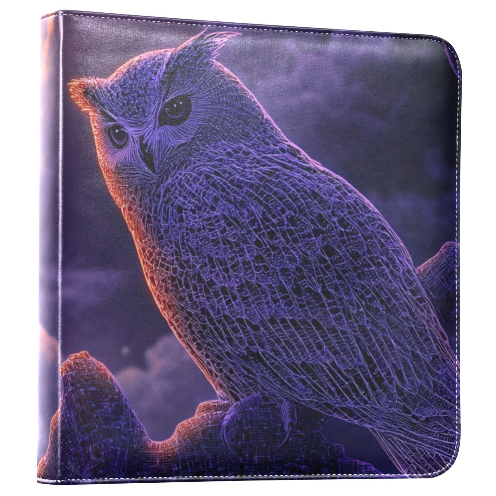 FOLIOSA Photo Album Owl Moon Print, Leather Cover Self Adhesive Scrapbook Album for 2x3/4x6/5x7/6x8 in Photos for Family Travel Wedding