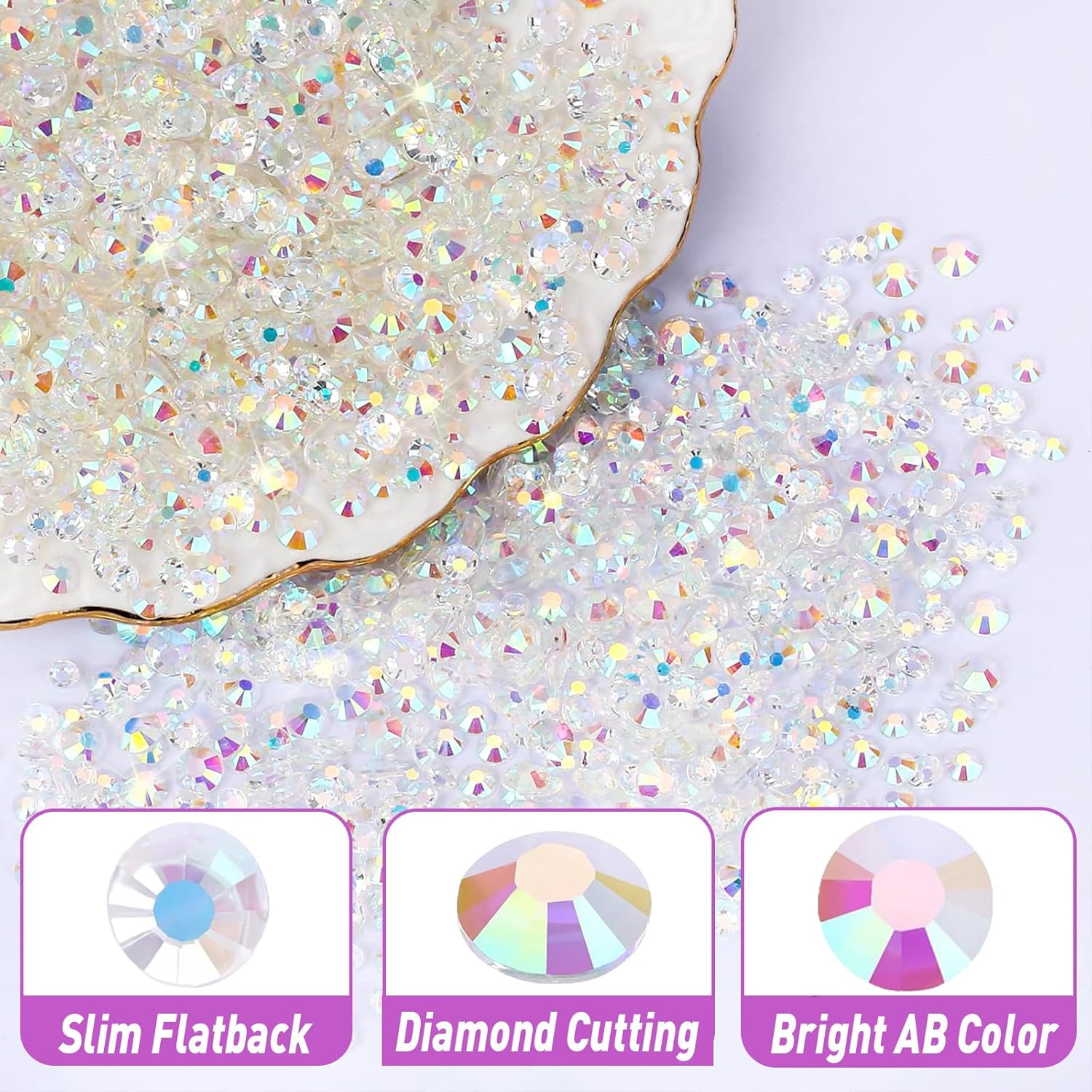 30000 Pcs Colorful AB Rhinestones Flatback Bulk, SS6/2mm Non-Hotfix Crystal Round Jelly Rhinestones for Crafts Makeup Nails Face Tumblers Clothes Shoes Handmade Decoration - Image 3