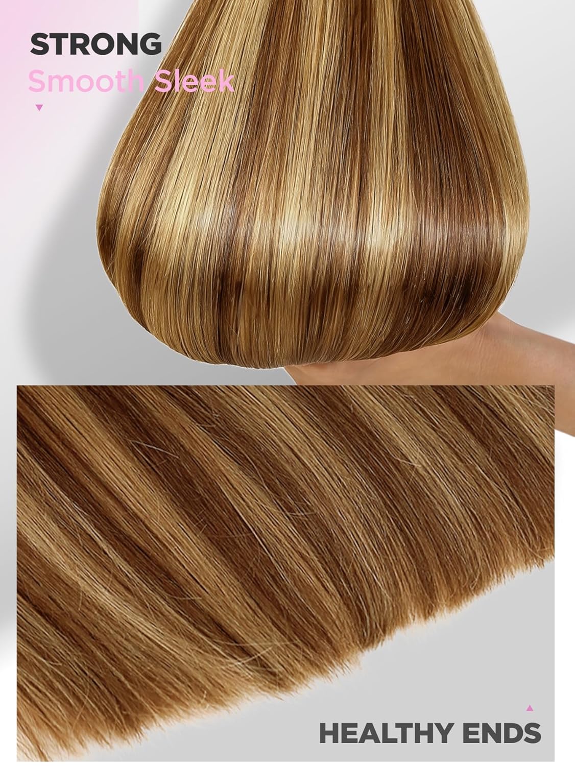 FANCEE OVO Hair Extensions Remy Human Hair 100g PU Holes Wefts with Micro Beads Highlight Honey Blonde Volume Upgrade Butterfly Seamless Weft Invisible Beaded Hair Extension with Tools(T4/27 18 Inch)