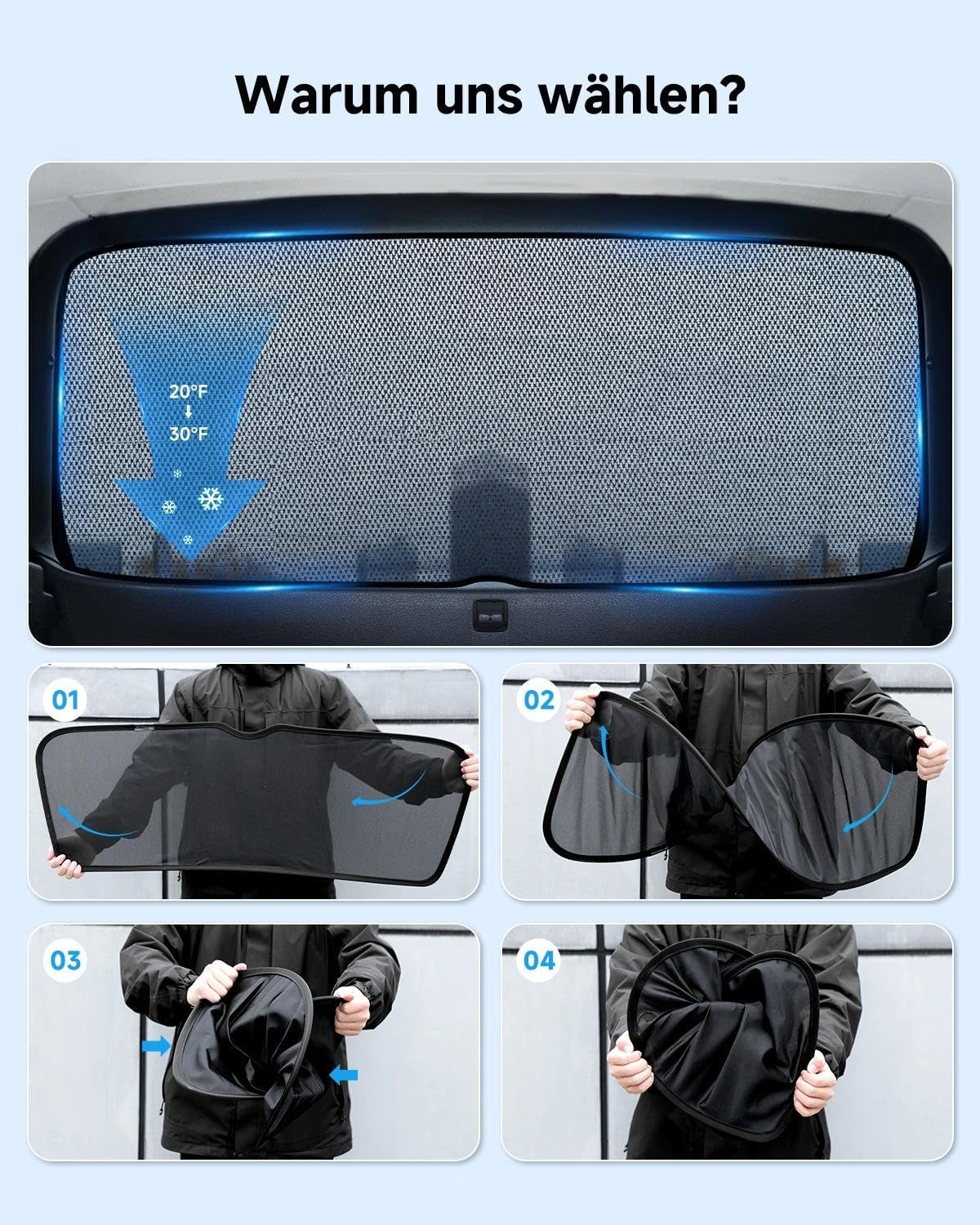 Parasol de coche para VW ID.3 (2019-2026) – Parasol transpirable para luna trasera con eficaz protección UV y calor | Ideal para familias, camping y viajes