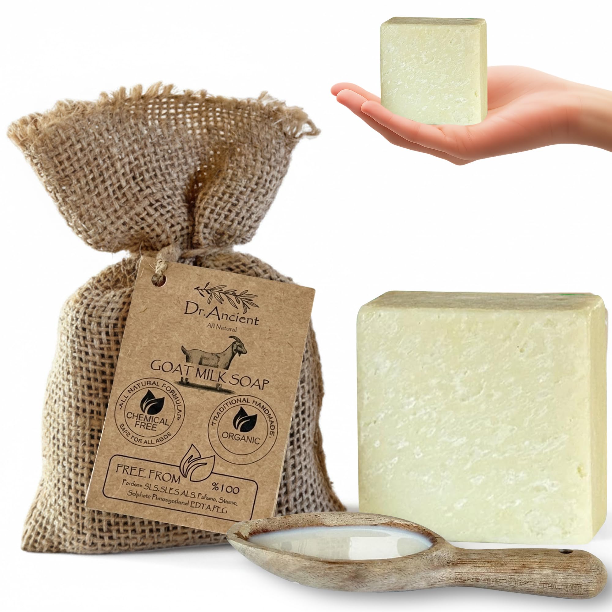Dr.Ancient Goat Milk Soap Bar, Organic Soap Bars Handcrafted the Traditional Way, Natural Chemical-Free, Used for Face Wash, Body Wash, Hand Cleansing and Skin Care, Gentle Daily Cleanser