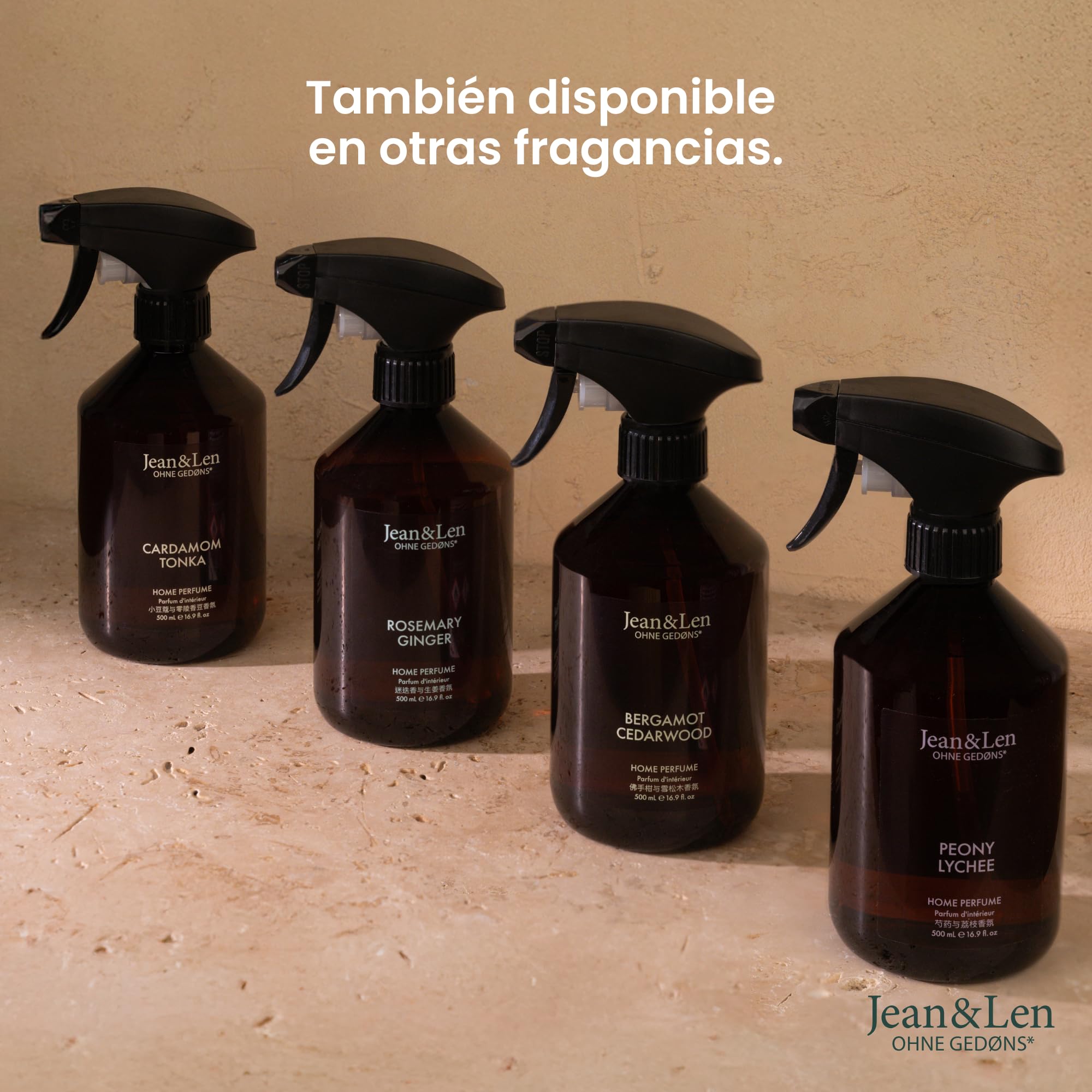 Jean & Len Home Perfume Rosemary & Ginger, ambientador con aroma especiado y fresco, refresca con un solo pulverizado, spray de ambiente de diseño minimalista, 500 ml