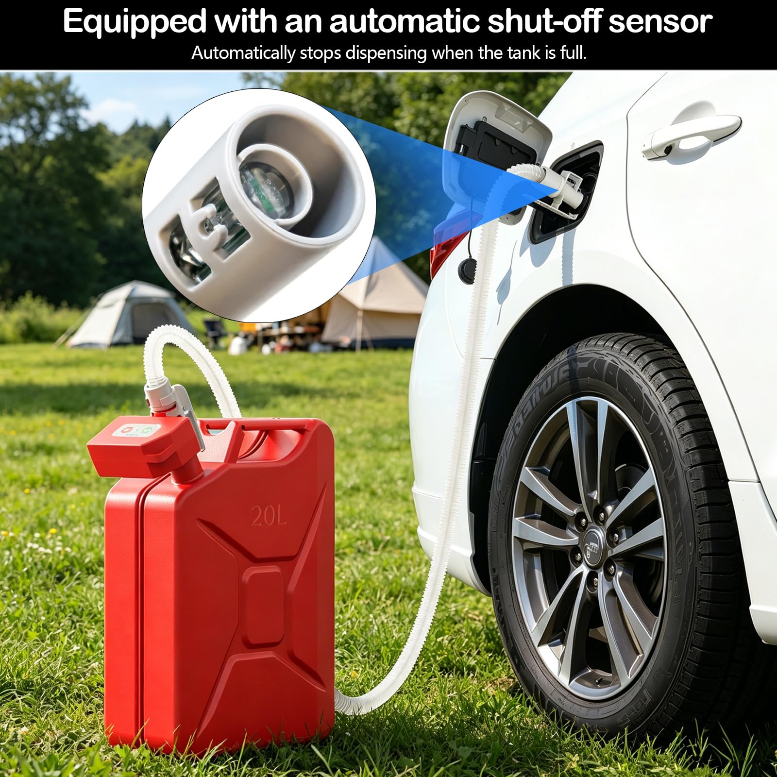 Pompe à carburant électrique, avec capteur d'arrêt automatique, 2,4 GPM, batterie rechargeable, moteur sans balais, inclut sac de rangement, compatible essence, kérosène, diesel et huiles légères