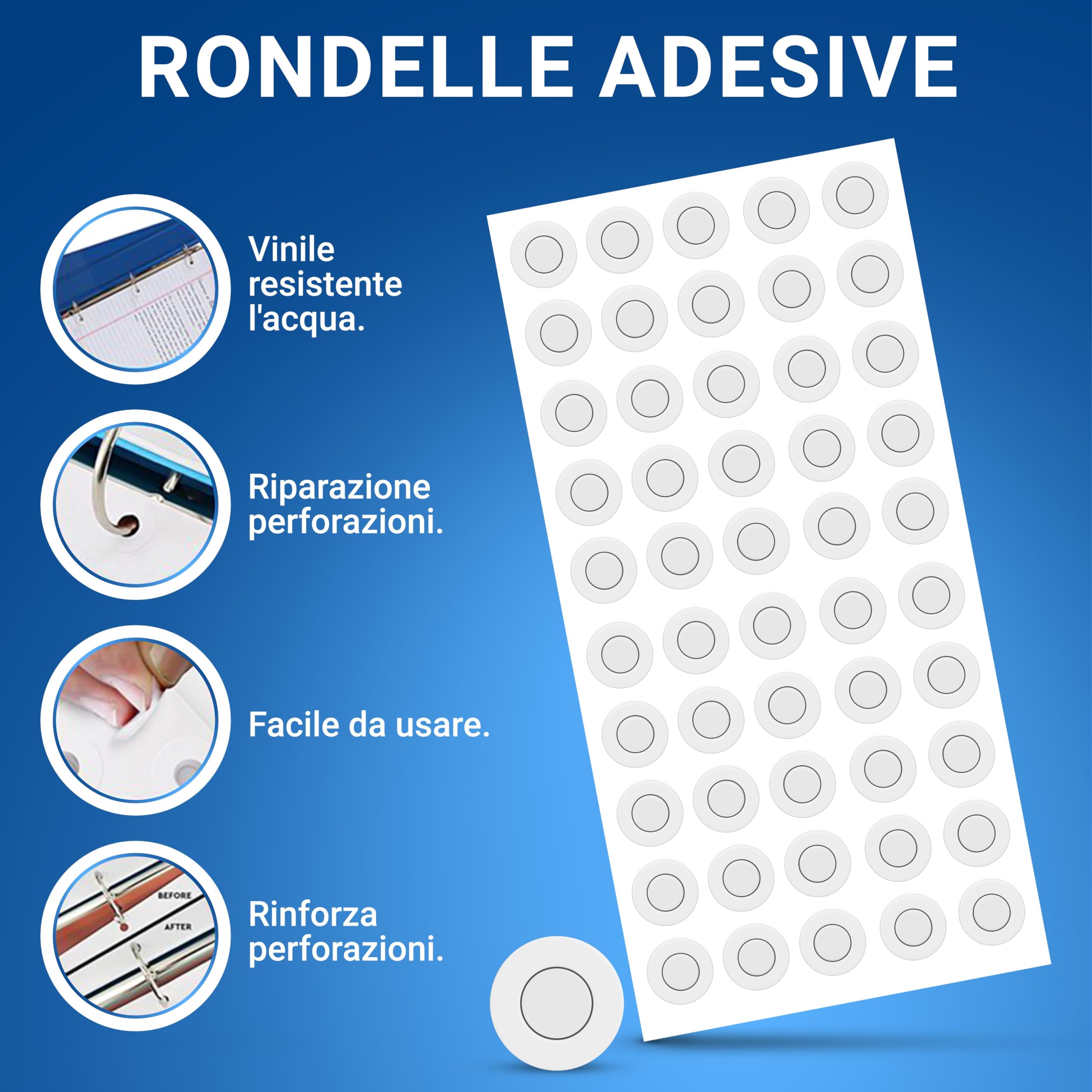 Salvabuchi Fogli Anelli Rinforzi Trasparenti 3000 - Anelli Autoadesivi in Vinile