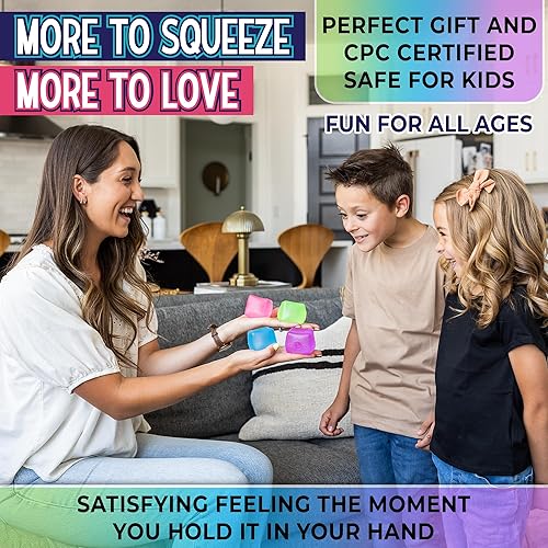 Miniatura 8 de Cubos de estrés de 2.1 pulgadas para todas las edades, suave, no pegajosa, cubo para apretar, juguetes sensoriales divertidos y multicolor con