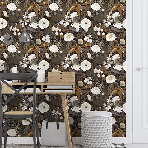 Miniatura 3 de Laatse Papel tapiz floral para despegar y pegar de 17.5 x 118 pulgadas, papel de contacto de flores bohemias, autoadhesivo, extraíble, impermeable,