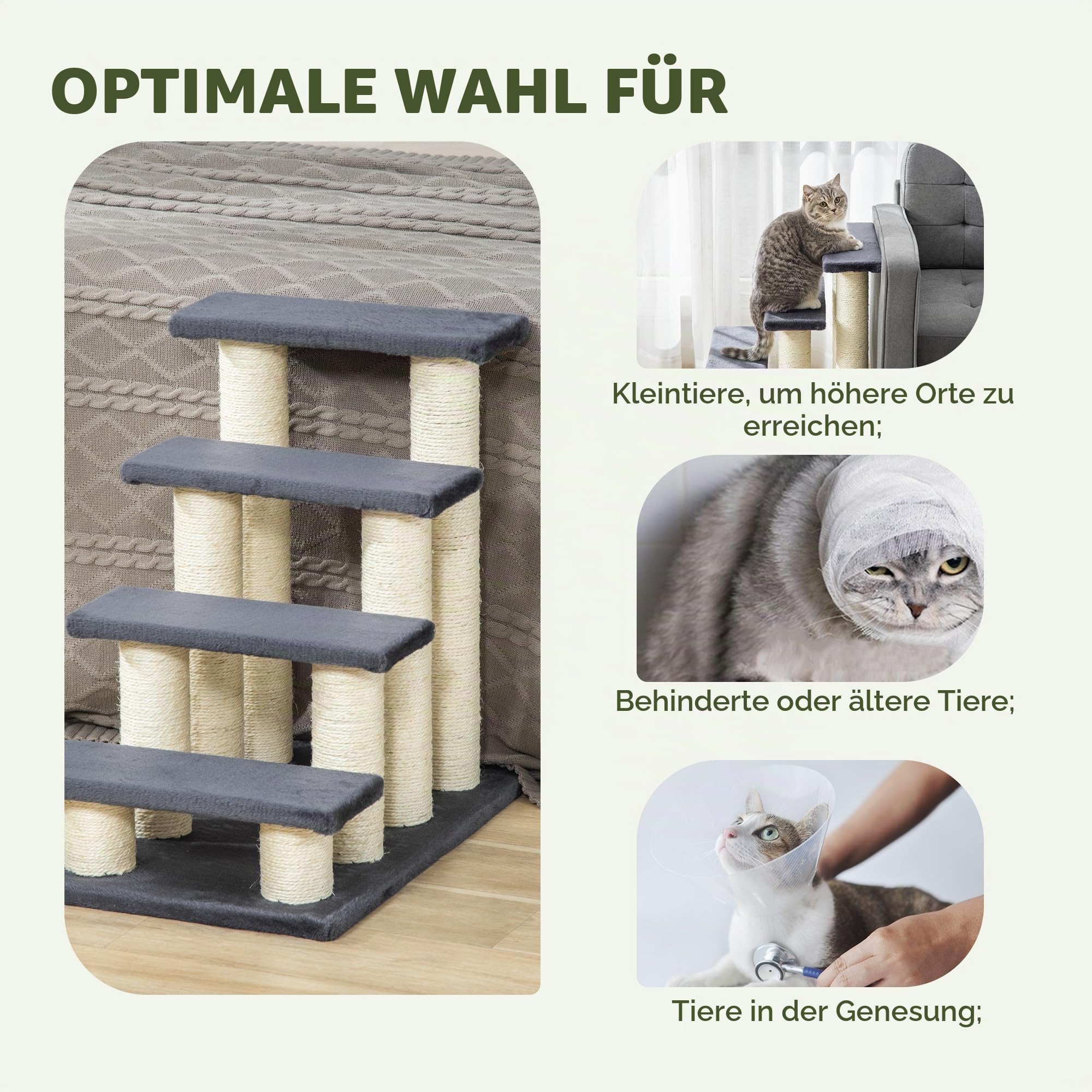 PawHut Tiertreppe Katzentreppe Hundetreppe 4 Stufen Treppe für Katze und Hunde Plüsch Grau 60 x 42 x 61 cm | Haustiertreppe, Hundetreppe, Hunderampe, Einstiegshilfe für Bett, Sofa, Couch
