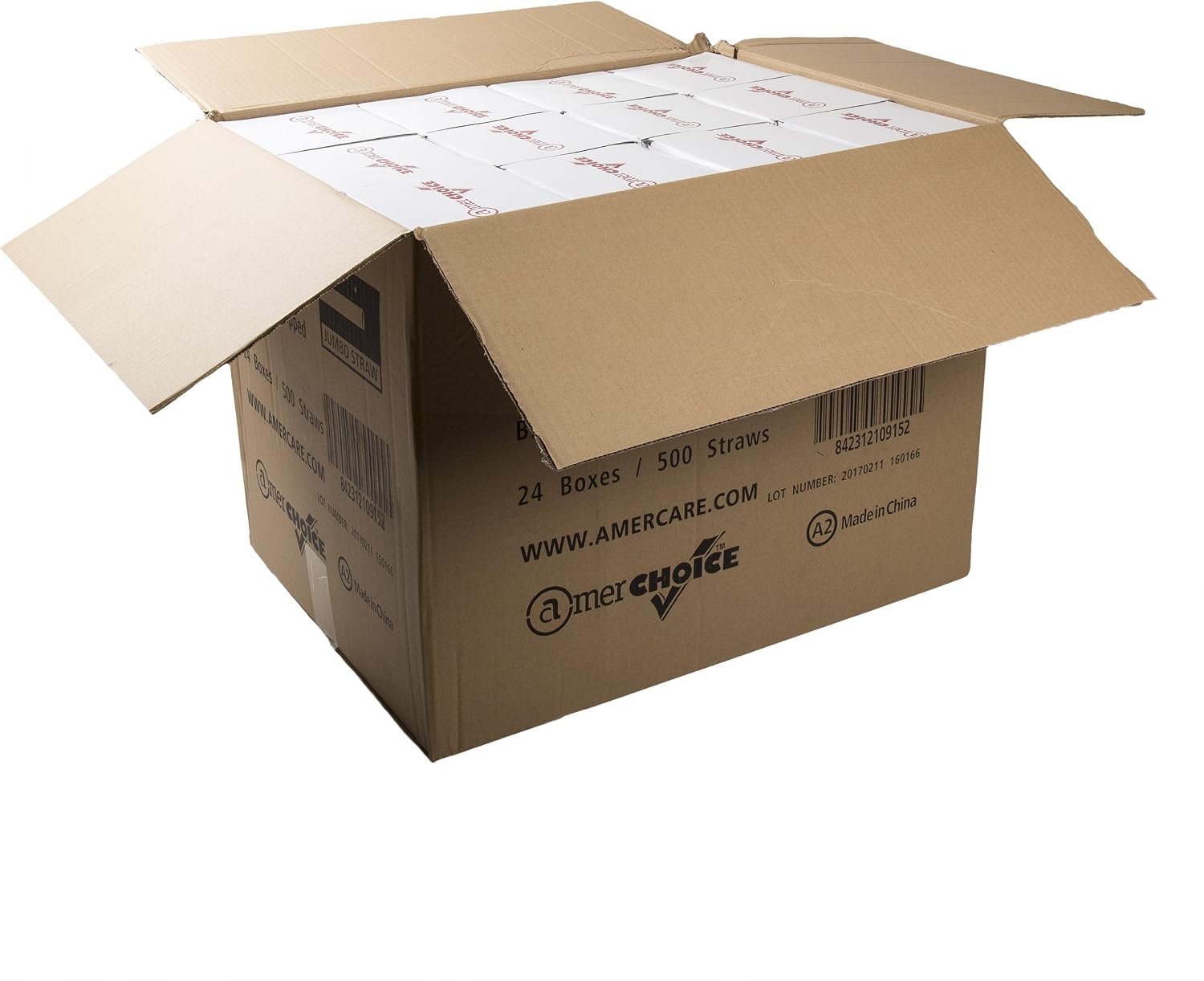AmerCare 7.75 Inch Jumbo Black Straws, Paper Wrapped, Case of 12,000