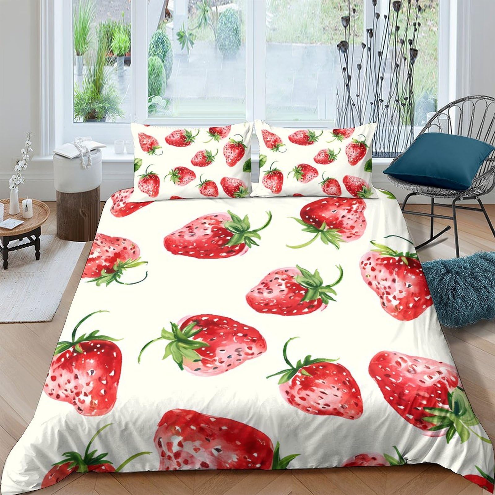 Ctjqhvkz Style-4 3D Printed Strawberry Pattern Fitted Sheet Microfiber Soft Mattress Cover For Bedroom Youth Dorm Decor Protection Single（135X200cm）