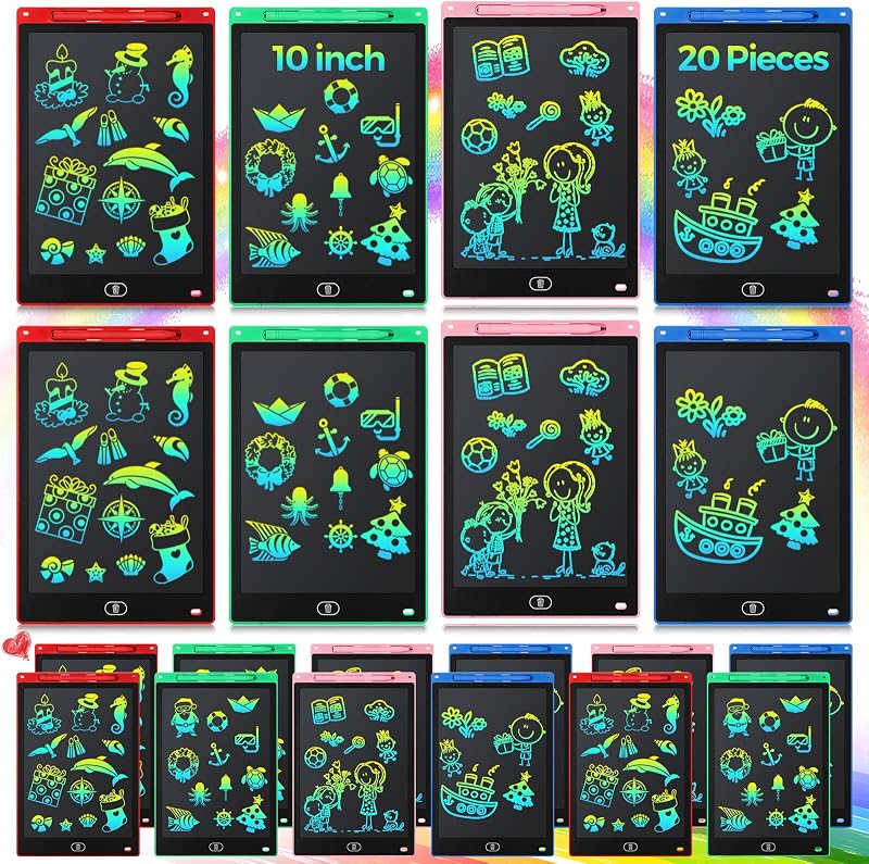 20 Pcs LCD Writing Tablet for Kids 10 Inch Electronic Doodle Board Colorful Screen Doodle Board Erasable Pad Drawing Pad for Kids Toddler 6 Years Old Educational Learning Toy (Black Screen)