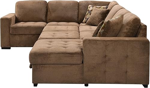 Miniatura 4 de LCH Chaise de almacenamiento de gran tamaño de 123 pulgadas, 4 almohadas en forma de U, sofá cama seccional para sala de estar de gran espacio,