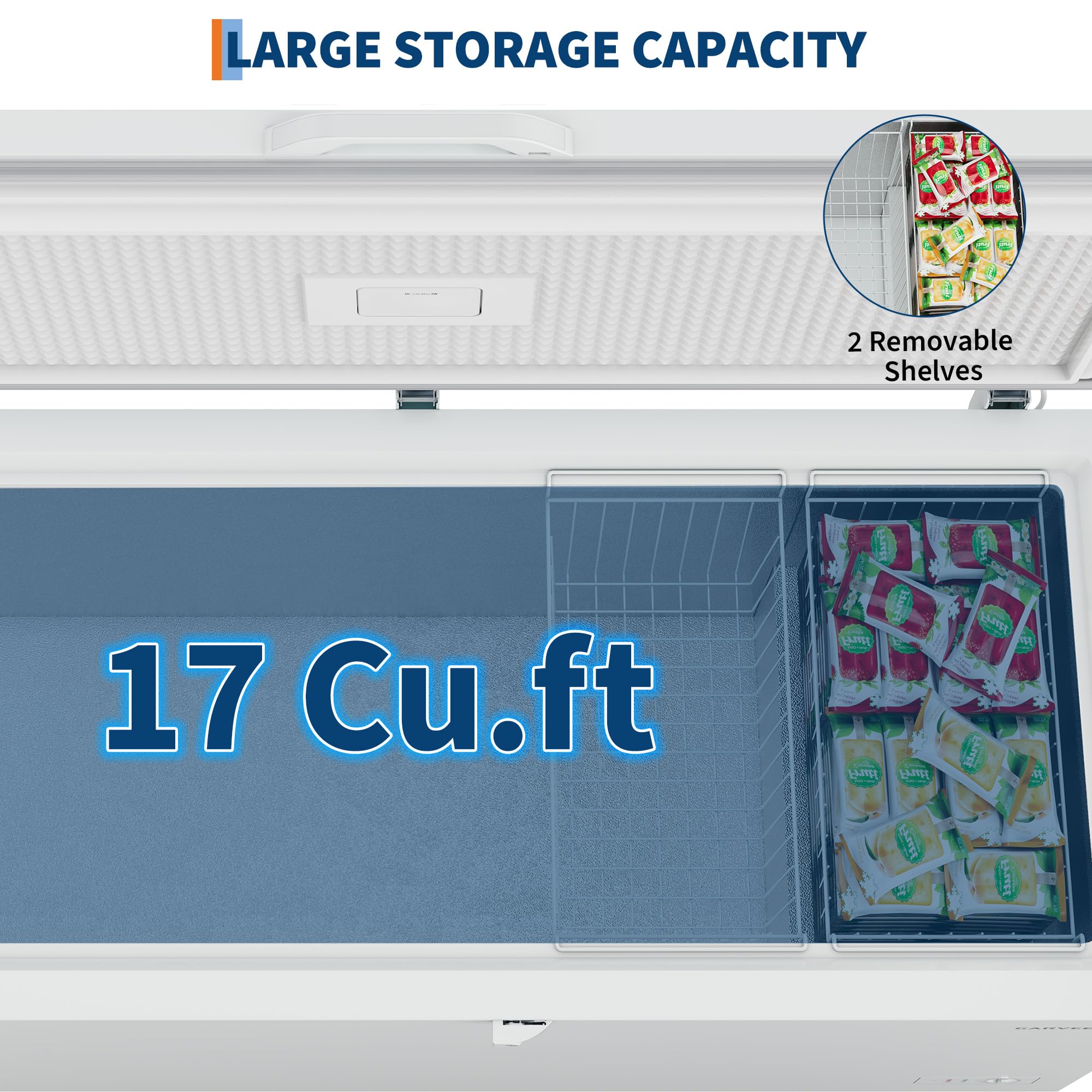 Chest Freezer 17 Cu. Ft, Convertible Deep Freezer With 2 Removable Baskets, 6 Casters & LED Light, Defrost Drain, Exterior Lock With Key, R600a For Home, Garage, Kitchen on Fridge.com - View 5