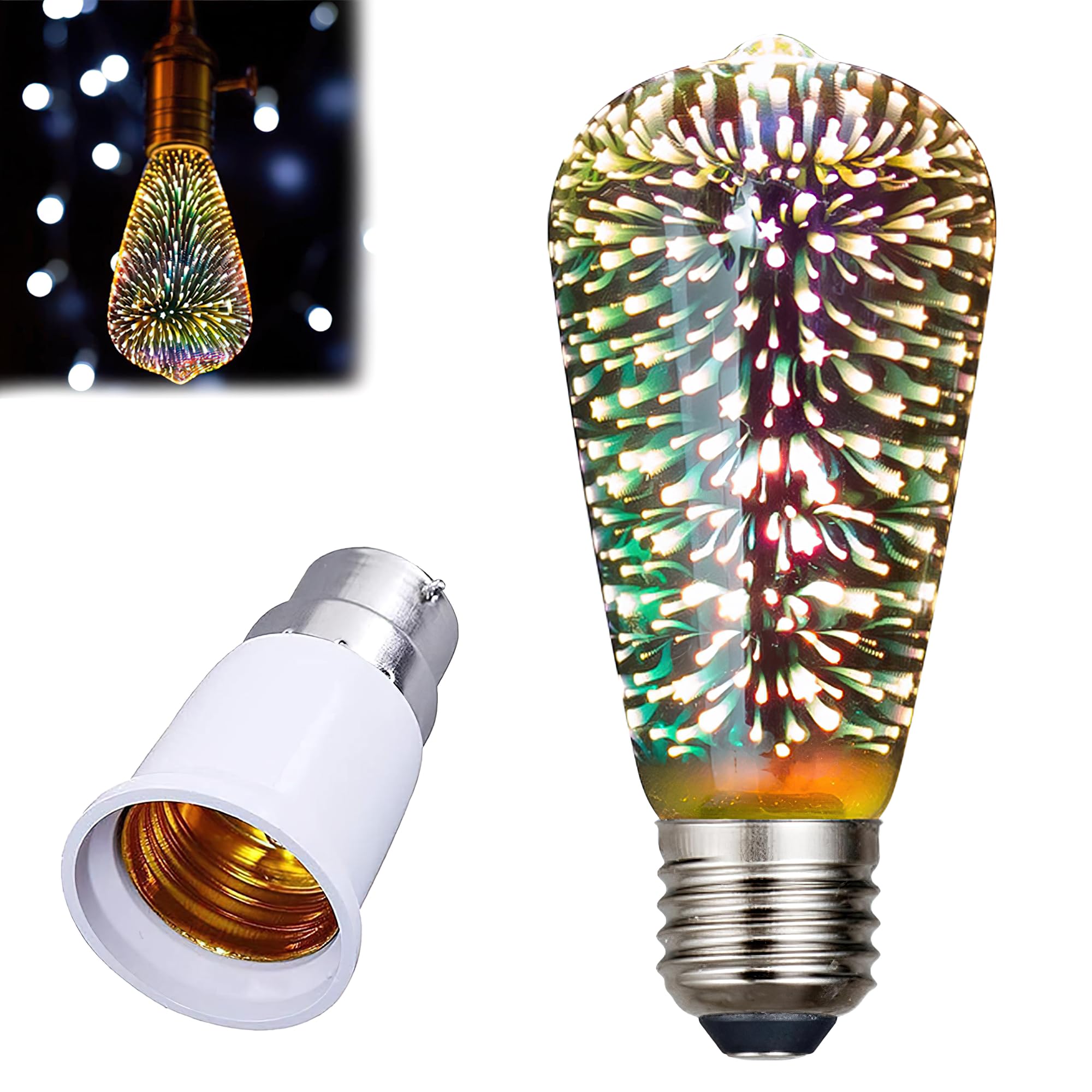 ZOTIMO Infinity 3D Fireworks Bulb - 3W LED Light, 120V, Multicolor Effect, Stain Glass Design, Fairy Disco Party Light, Colorful Firework Bulb, Decorative Light for Festive Ambiance