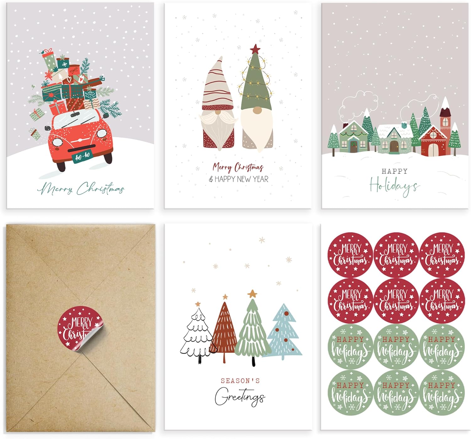 PAPER PLAY Merry Christmas Cards Boxed with Envelopes, Set