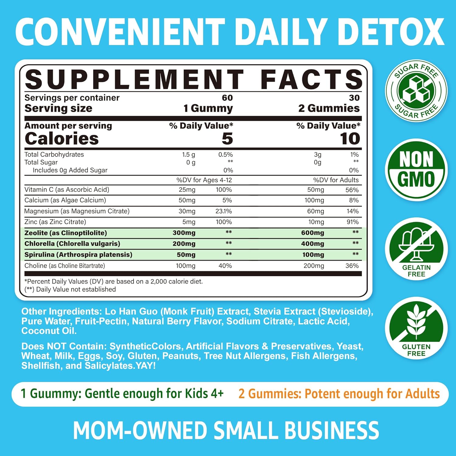 Zeolite Dêtõx for Kids & Adults, Sugar Free Kids Tõxin Dêtõx Gummies w/ Chlorella, Spirulina, Minerals, Choline - Gentle Heavy Mêtâl Dêtõx for Digestive, Immune, Focus, Energy, Bone, Vegan, 120cts - Image 2