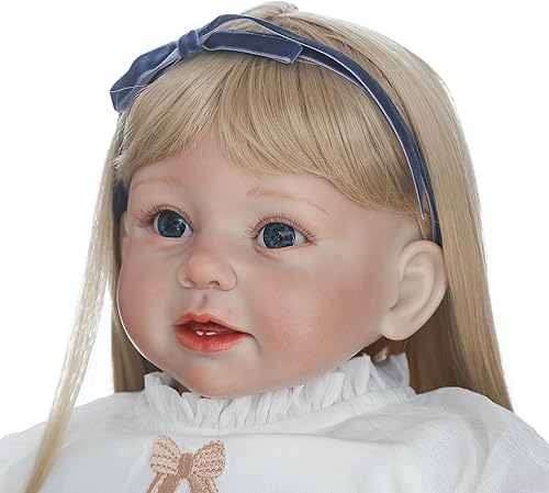 Miniatura 4 de NPK Lifelike - Muñecas de vinilo suave para bebé diseño de rebobinado para niñas de 280in con pelo rubio y ropa para niños y niñas