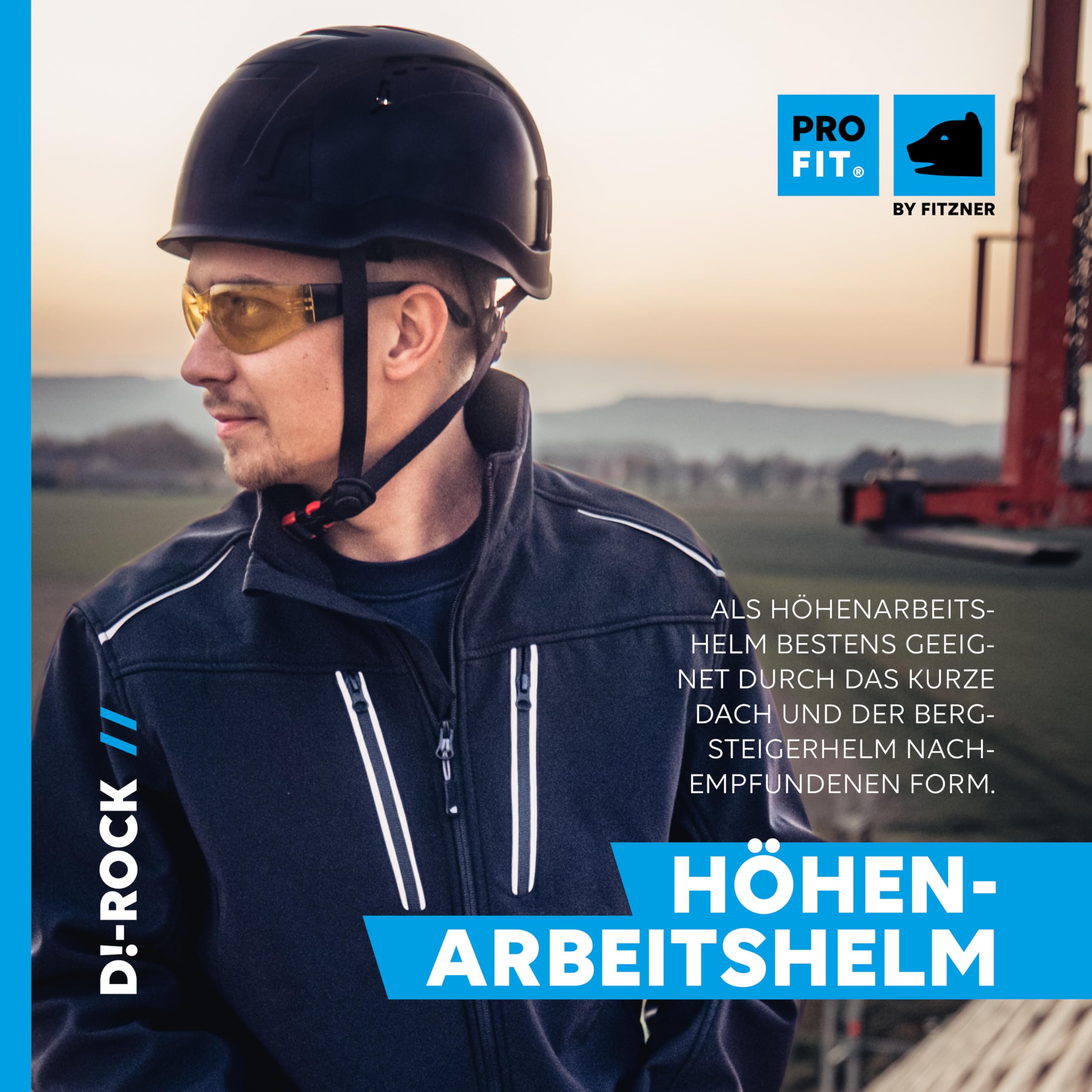 PRO FIT Arbeitsschutzhelm D!-Rock - Belüfteter Bauhelm mit Drehrad - 53-56 cm Kopfband - 30 mm Stecktaschenhalterung - Für die Baustelle