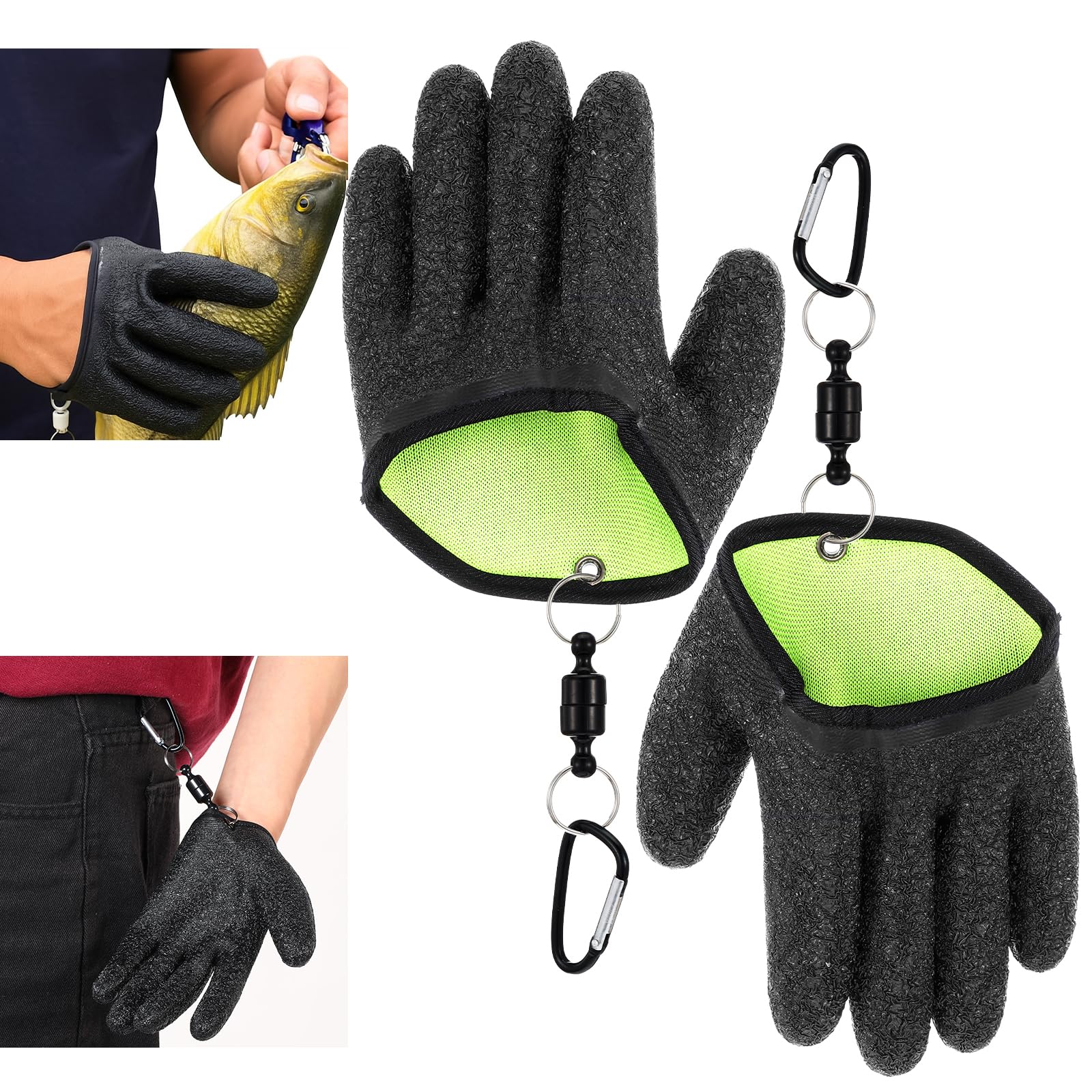 2Pcs Fishing Gloves with Magnet Release Professional Catch Fish Gloves Anti-Slip Ice Fishing Glove Non-Slip Textured Grip Palm Glove for Men Women Handling Cleaning Accessories