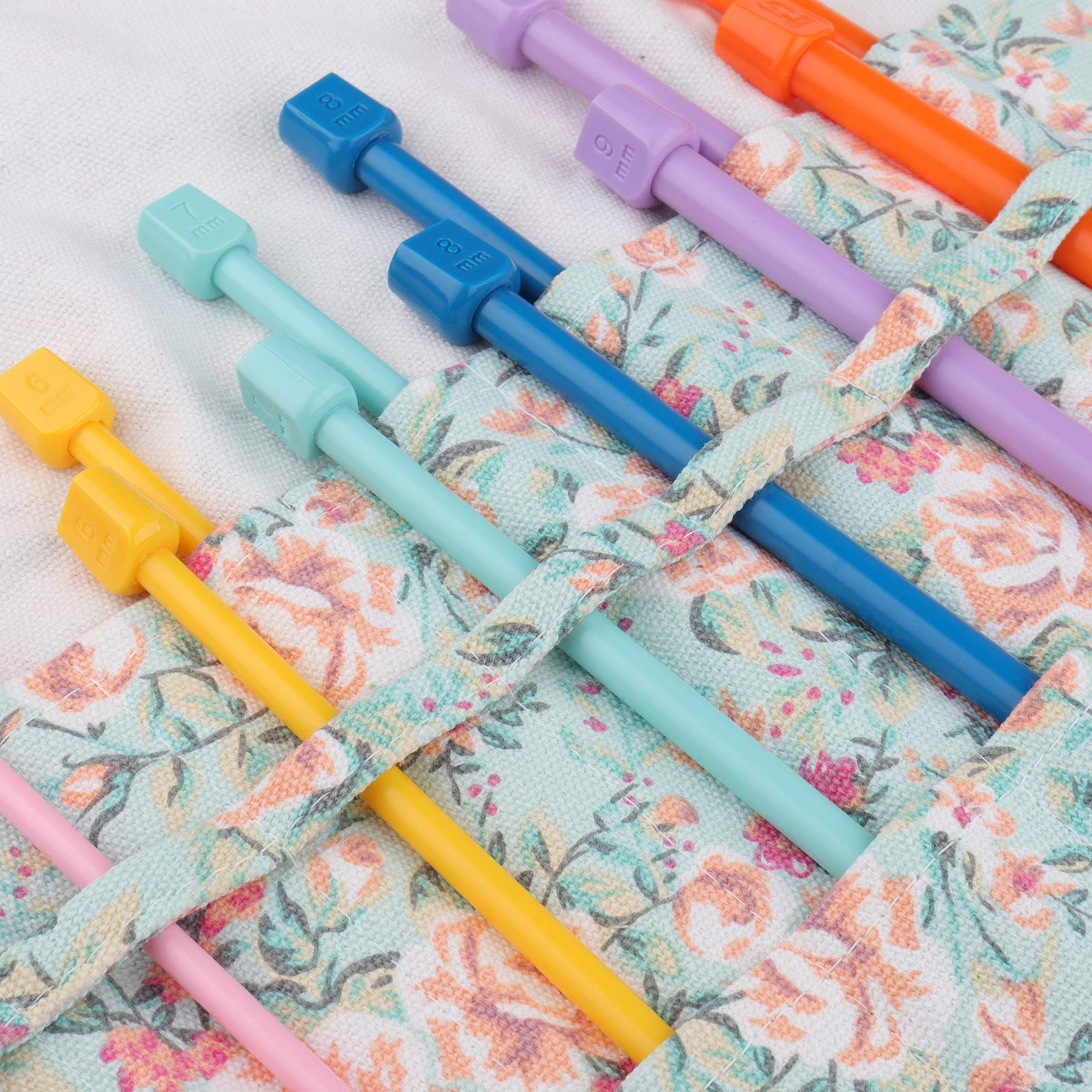 Coopay Set di Ferri da Maglia Corti da 25 cm, con Rotolo di Ferri da Maglia,7 Paia di Ferri da Maglia Colorati in Plastica per Principianti, 4,0 mm a 10 mm