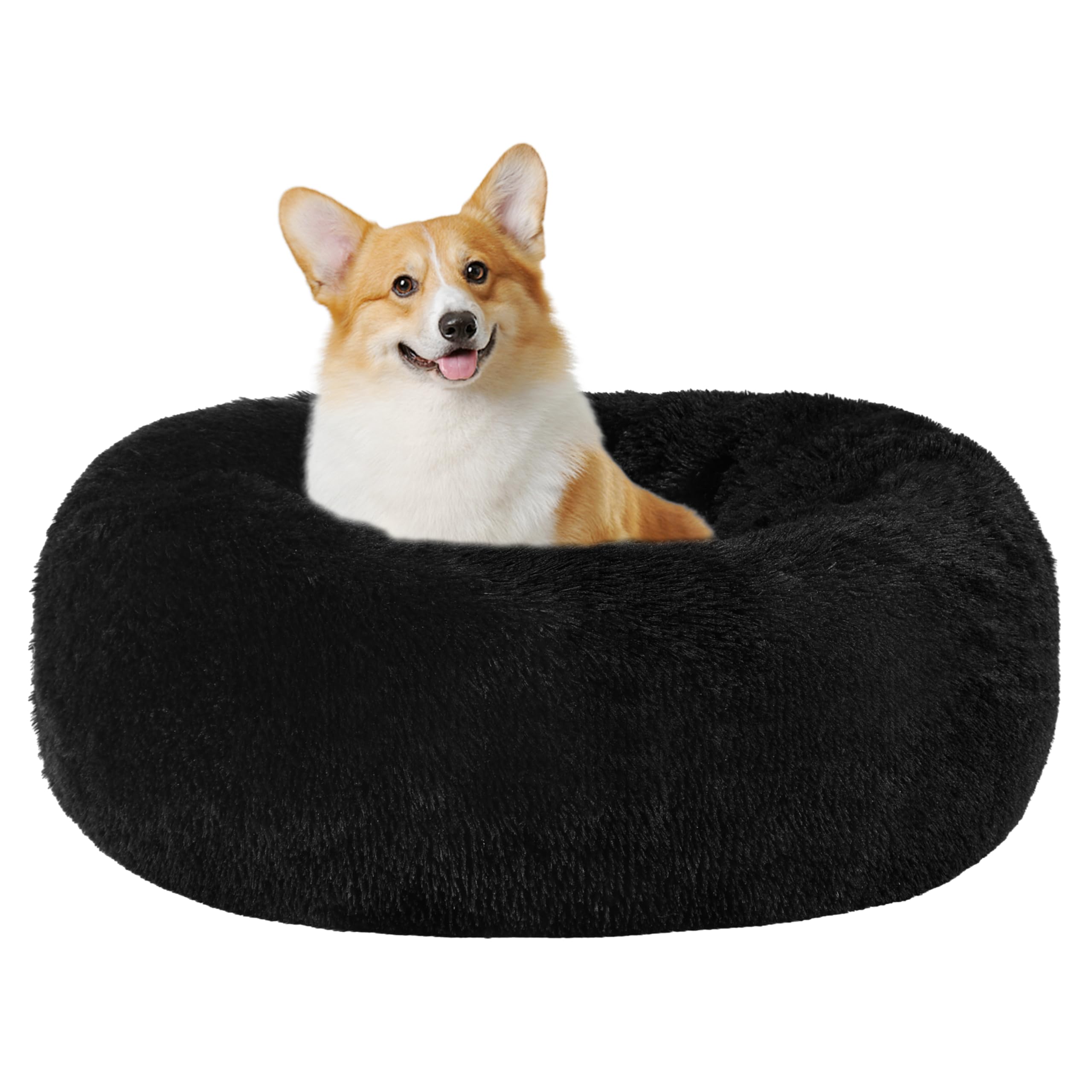 HMTOPE Cuccia ortopedica per cani rotonda, cuscino per cani e gatti, a ciambella, morbida, lavabile, diametro 70 cm, colore nero