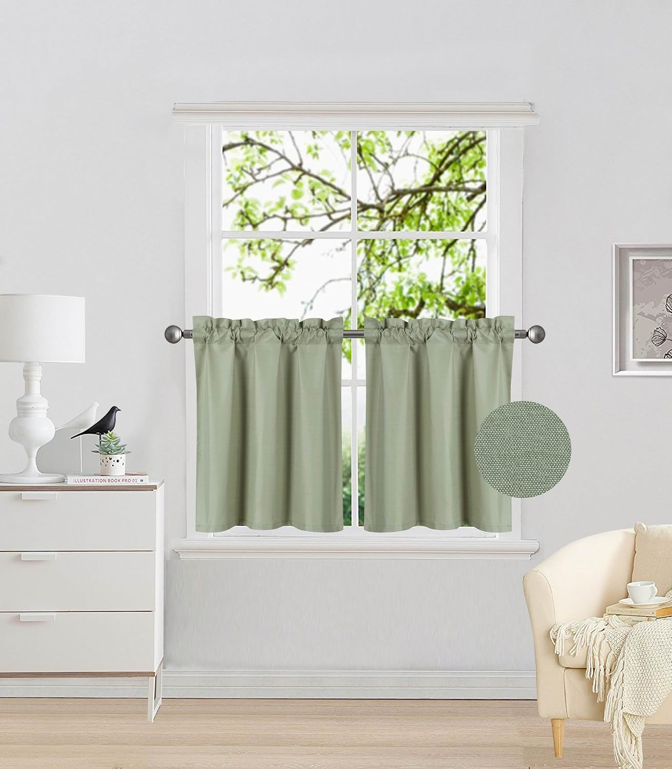 Elegant Home 2 Panels Tiers Small Window Treatment Curtain Insulated Blackout Drape Short Panel 28" W X 24" L Each for Kitchen Bathroom or Any Small Window # R16 (Taupe)