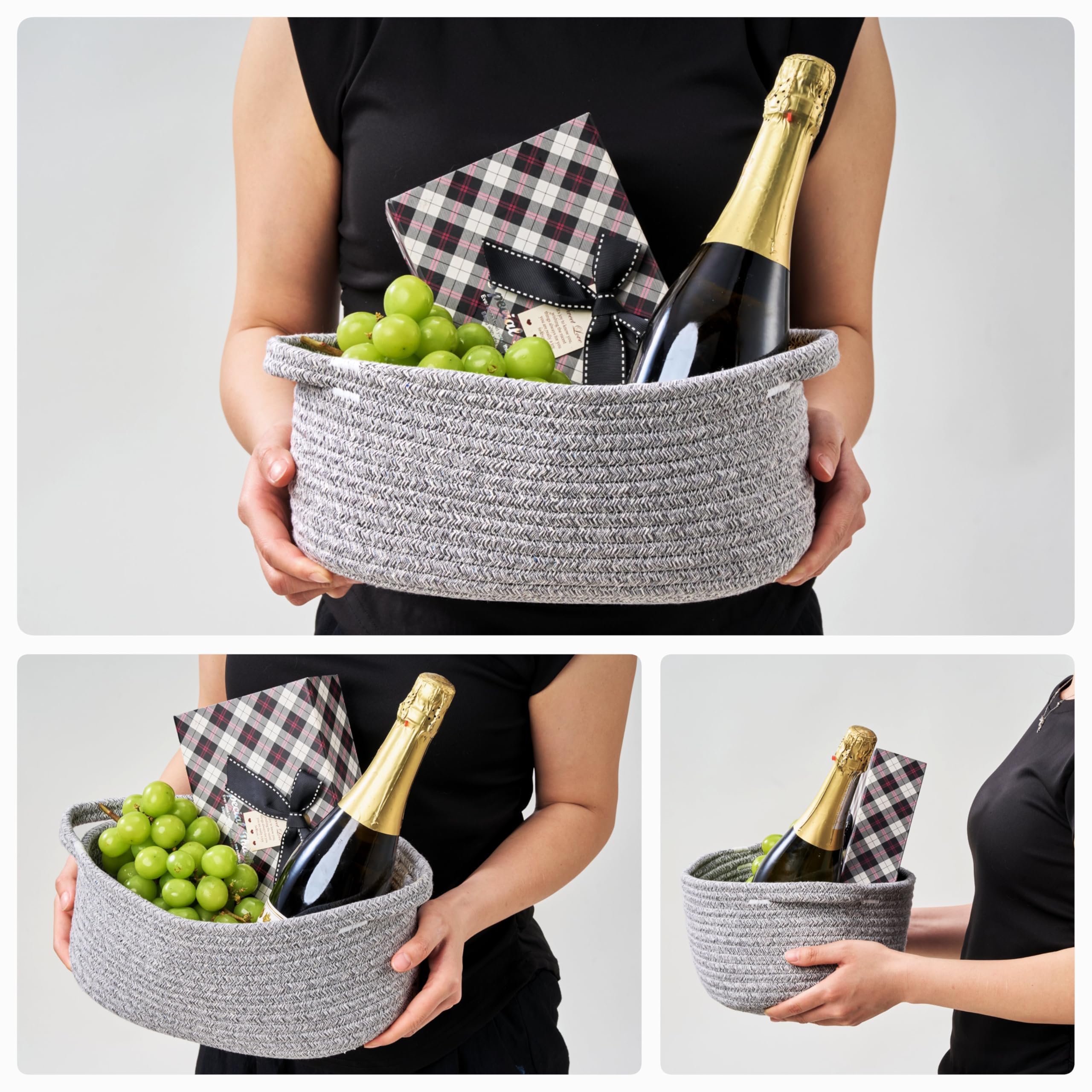 Cesto regalo con sacchetto avvolgente e nastro, piccolo cestino intrecciato vuoto per regalo, grazioso organizer decorativo per baby shower, lotteria, Halloween e Ringraziamento, 30,5 x 20,3