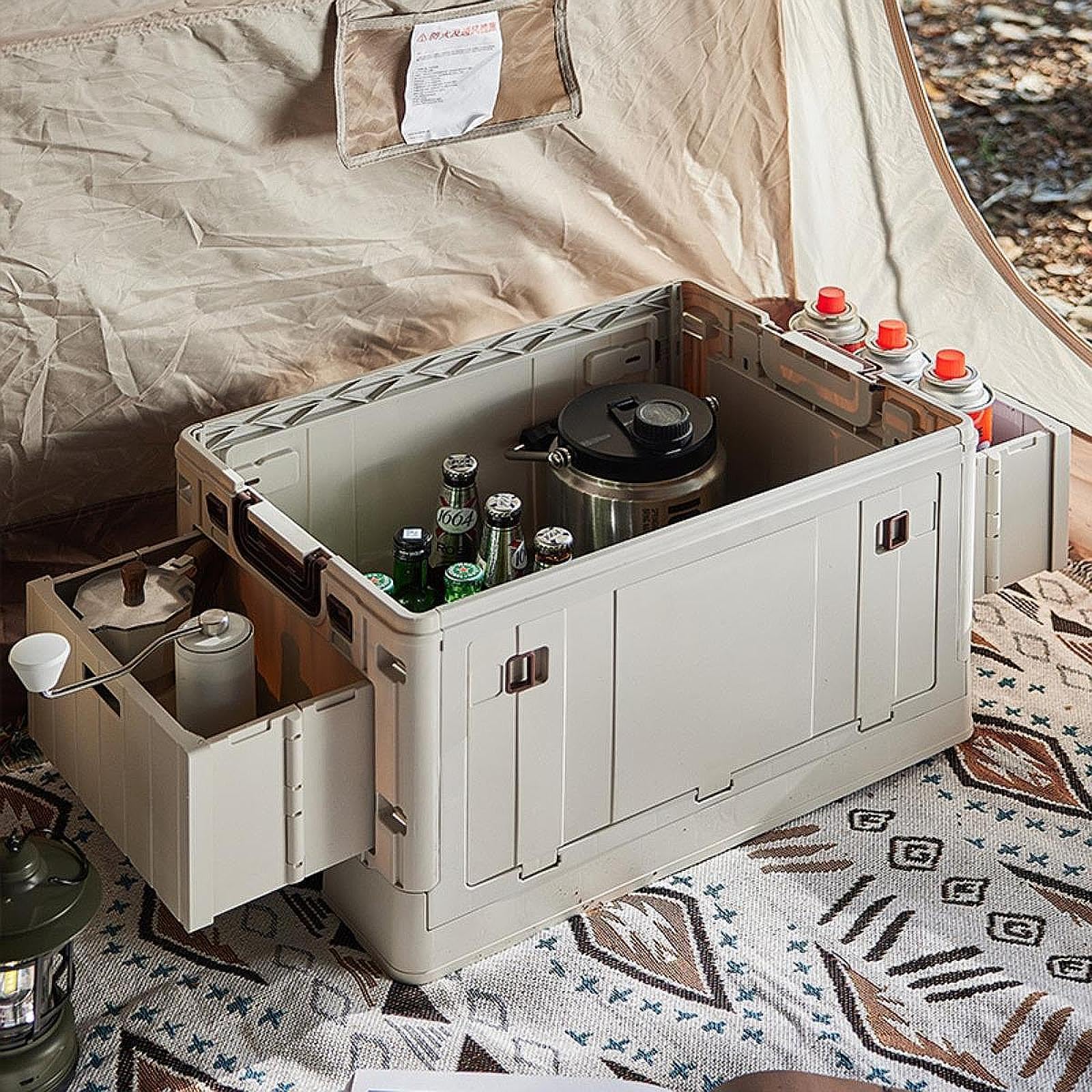 Camping Aufbewahrungsbox, Faltbare Camping Aufbewahrungsbox, Gepäckaufbewahrungsbox, Aufbewahrungsbox mit Deckel, T, Hellgrau