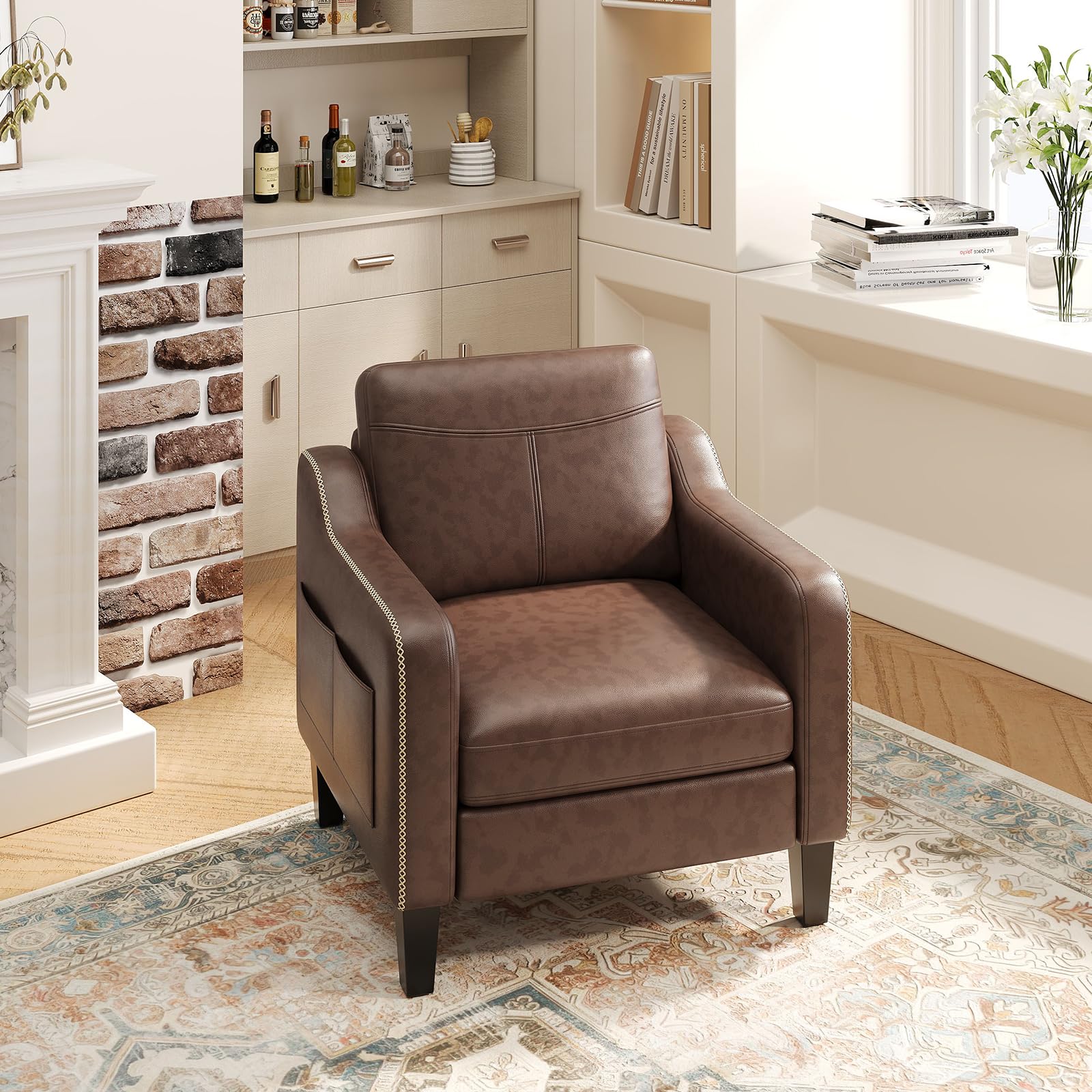Best Brown Accent Chair Picks for 2026 5 MALOL PU Leather Accent Chair Set of 2, Mid-Century Modern Living Room Armchair — product photo