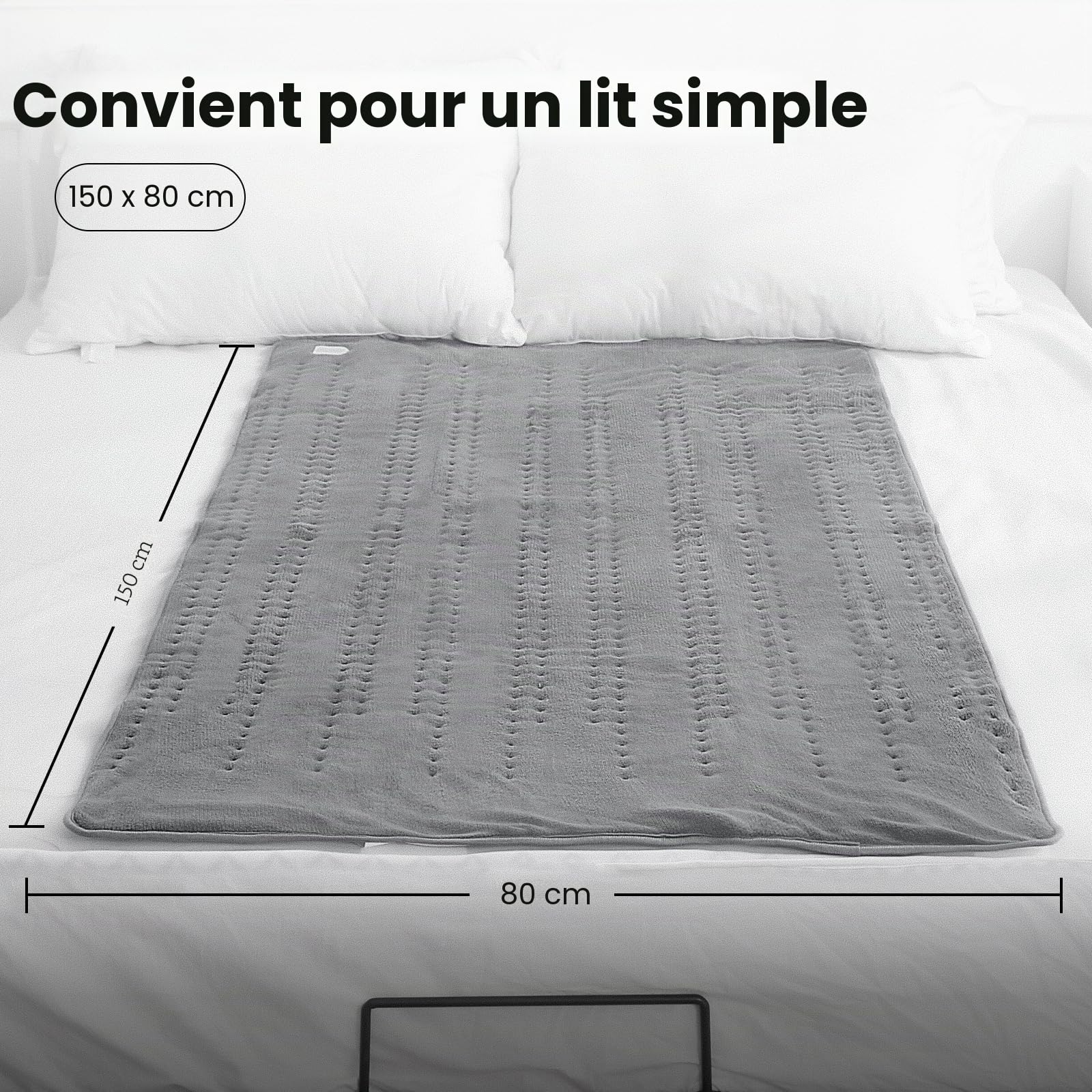 Couverture Chauffante 150 x 80 cm, Chauffe-lit Électrique avec 10 Niveaux de Température et Arrêt Automatique de 1 à 9 Heures, Fixation Facile sur le Lit et Le Matelas, Lavable en Machine