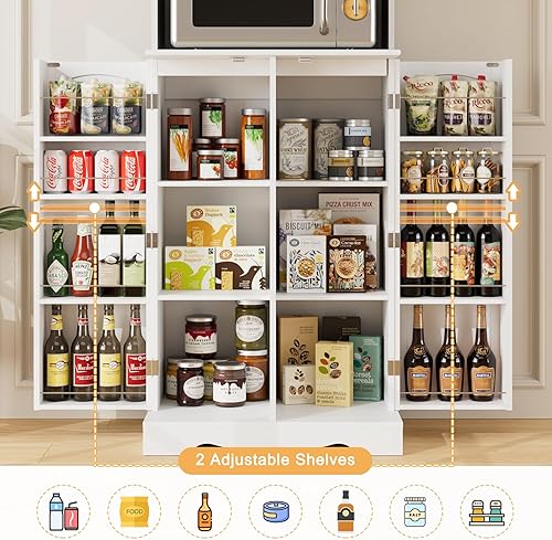 Miniatura 5 de HOSTACK Armario de despensa de 71 pulgadas, armario alto de almacenamiento de despensa de cocina con soporte para microondas, gabinete de cocina