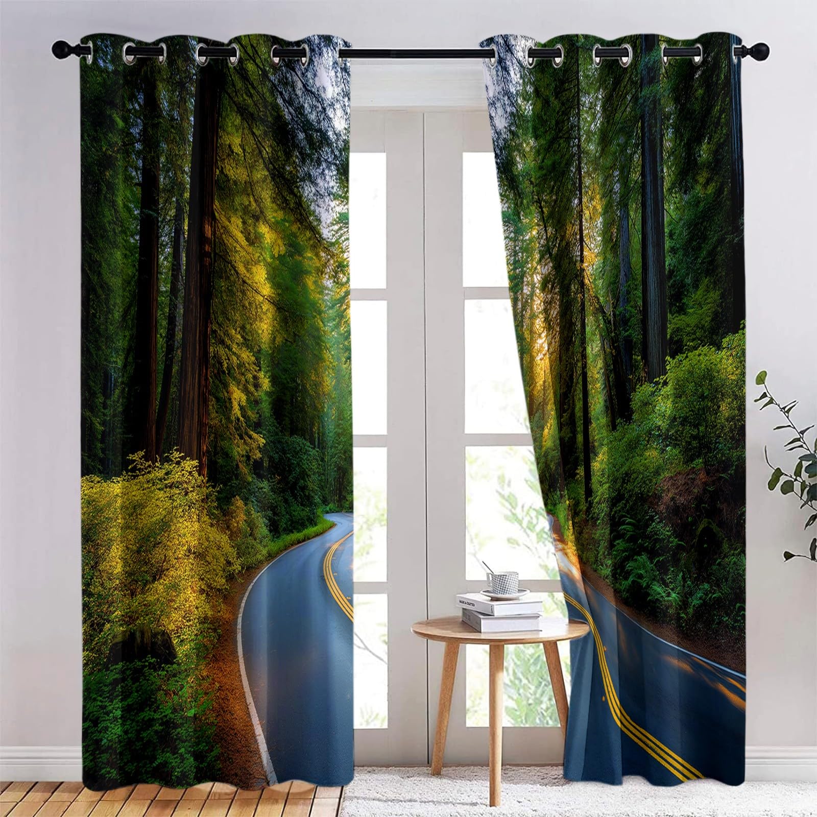 Verdunklungsvorhänge Wald Bäume Kinderzimmer Vorhänge Blickdicht, Dunkelgrün Thermovorhang mit Ösen, für Schlafzimmer Fenster & Balkon Landschaft Dschungel - 110 x 215 cm (2er Set)