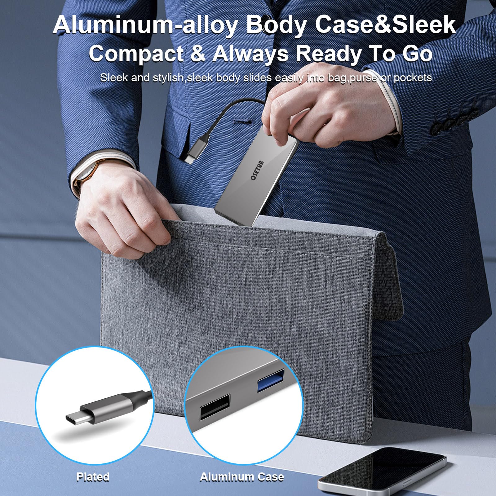 Hub USB-C 6-in-1 Lemorele 4K HDMI | Multiporta USB 3.0 SD MicroSD Alluminio Nero Per Mac