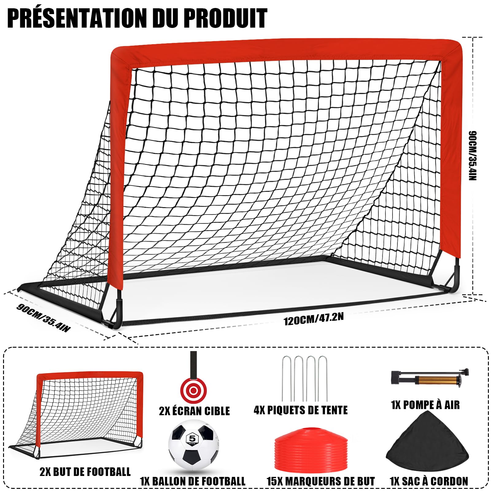 Cage de Foot Exterieur, Lot de 2 But de Foot Exterieur, Goal de Foot avec Cible Suspendue, Sac de Transport, pour Jardin, la Cour, Plage