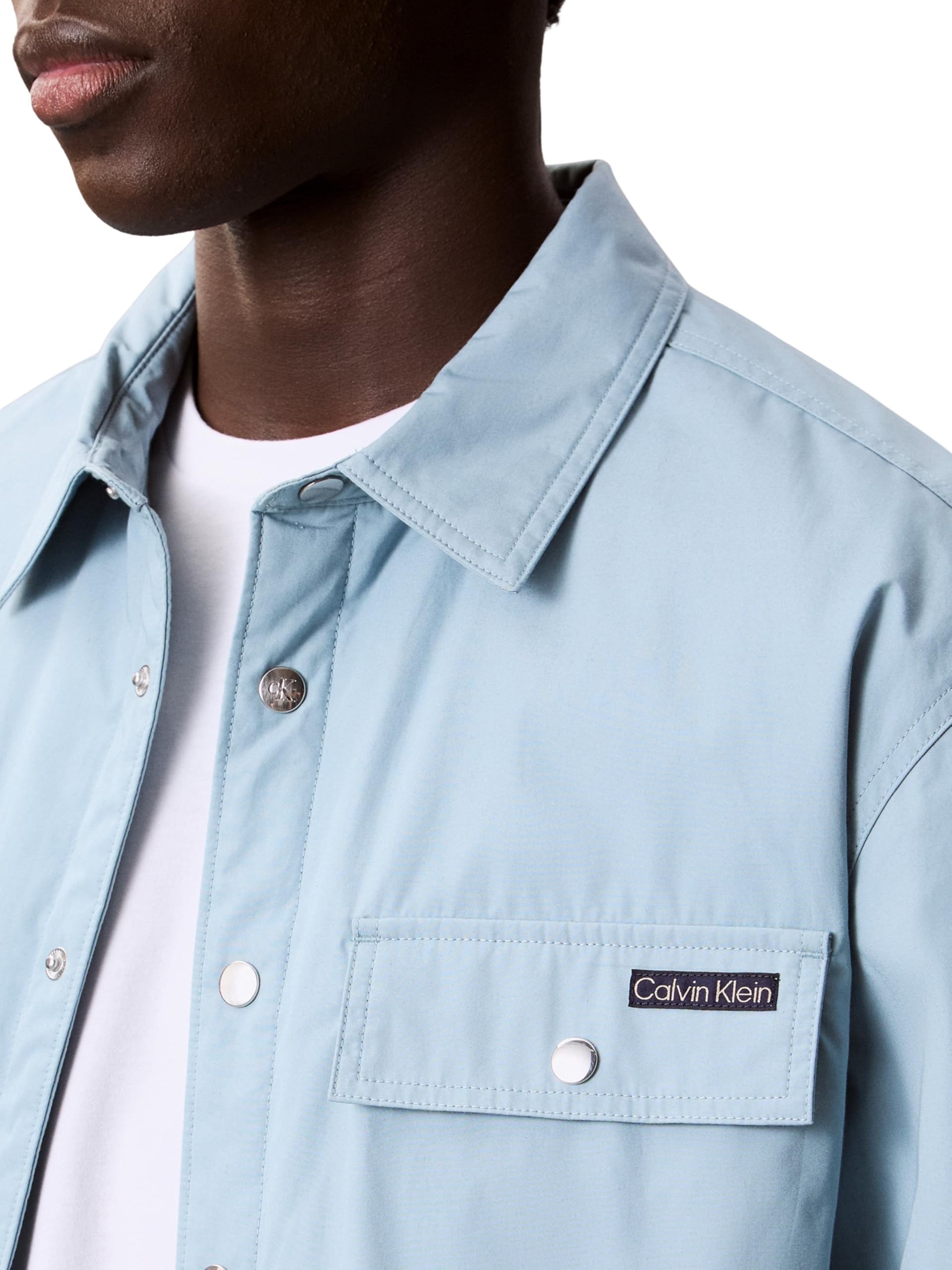 Calvin Klein Uomo Giacca-Camicia Cotton Filled con Bottoni a Pressione