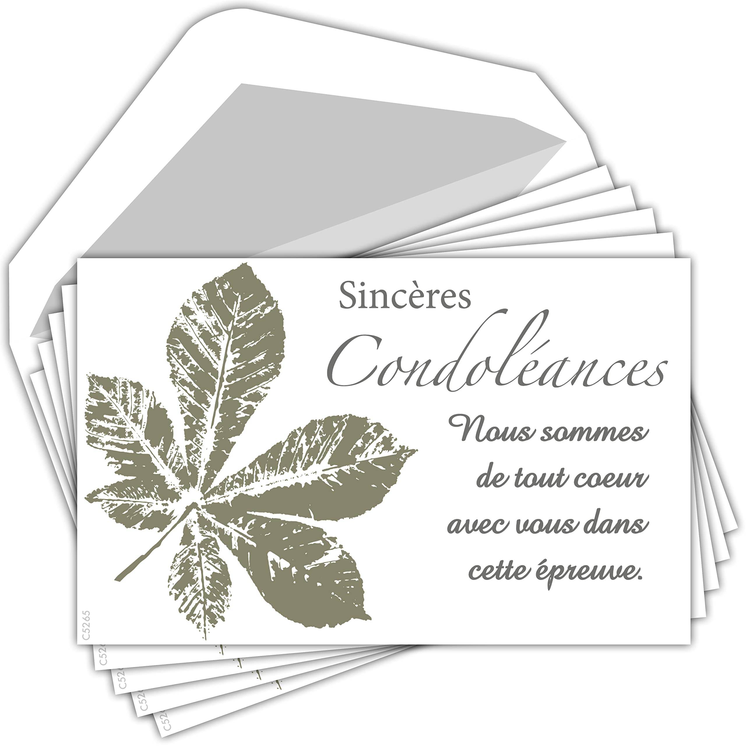 Afie C5265 Pack of 5 Sincères Condolence Cards 135 x 85 mm with 5 White Envelopes – Brown Tree Leaf