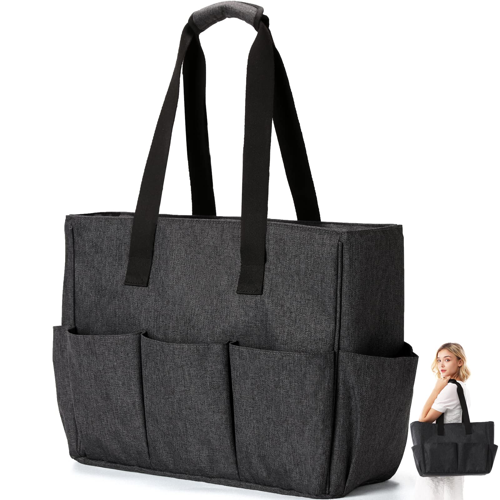 PAMLIAPY Teacher Tote Bag with 13 Pockets, Large Nurse bag for Work, Tote Bag for Women Fits 15.6" Laptop, Utility Tote Bag