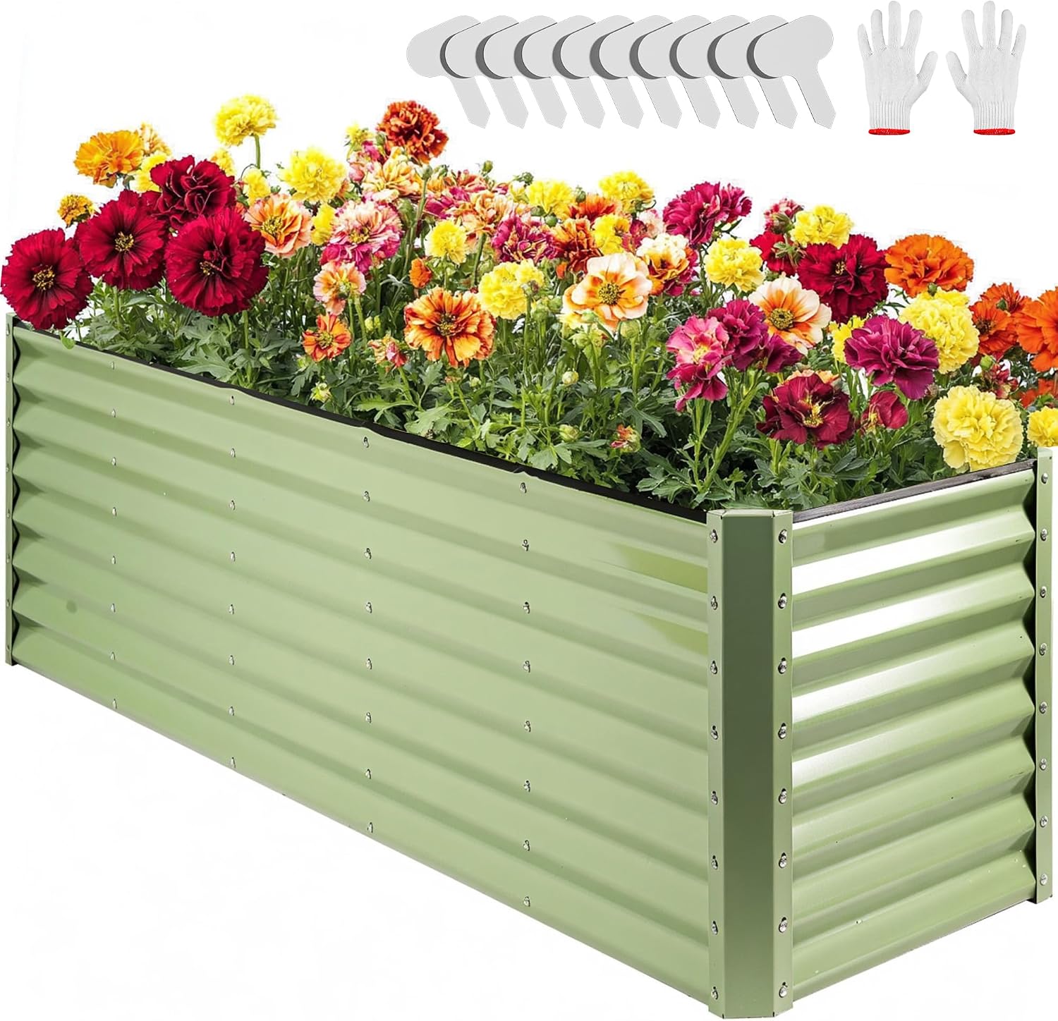 SogesHome Metal Raised Garden Bed,Outdoor Galvanized Planter Boxes for Vegetables,Large Raised Garden Bed Kit for Flowers Herb (Avocado Green, 8ftX2ftX2ft & Rectangular)
